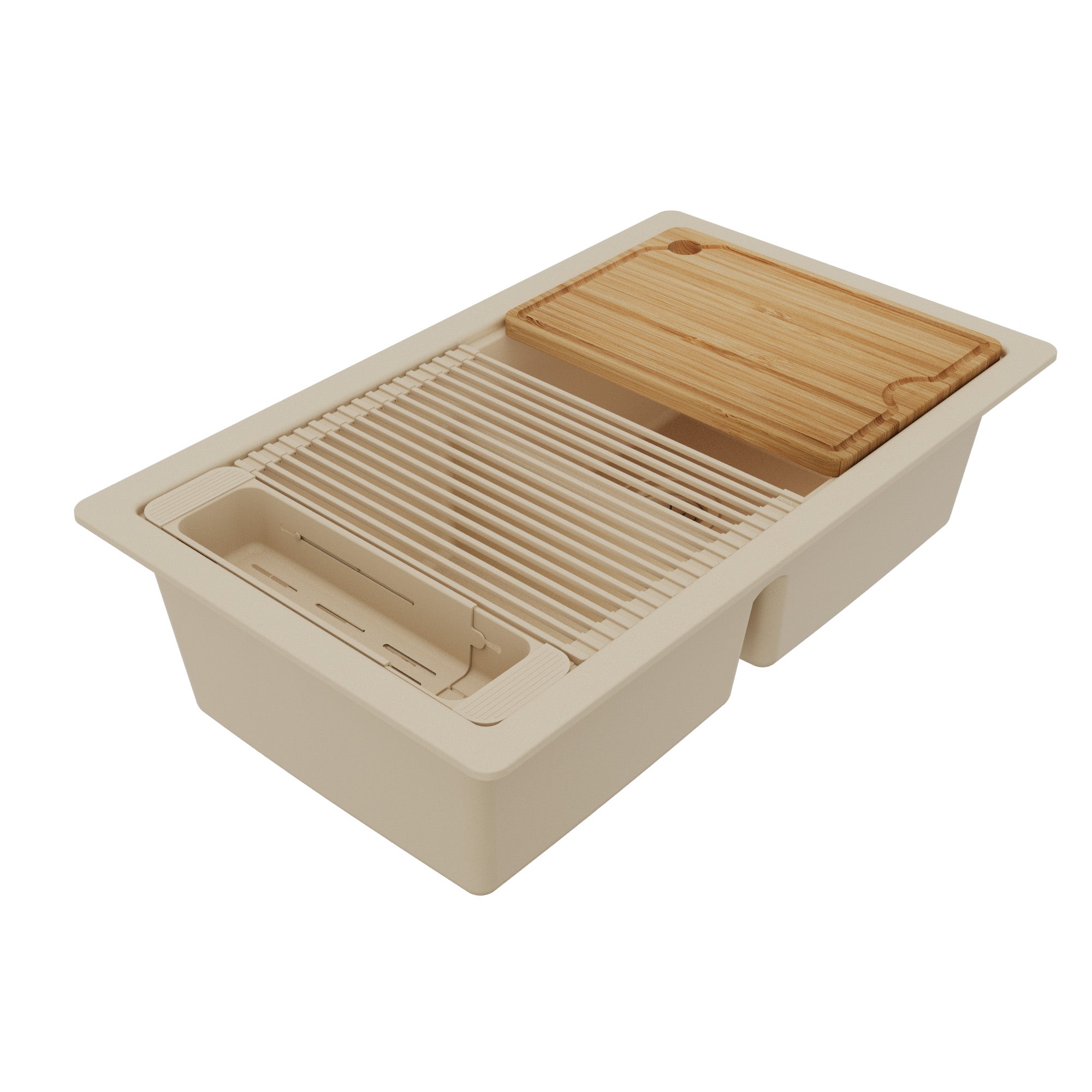Karran 32 quartz composite workstation kitchen sink 50/50 double bowl bisque product image