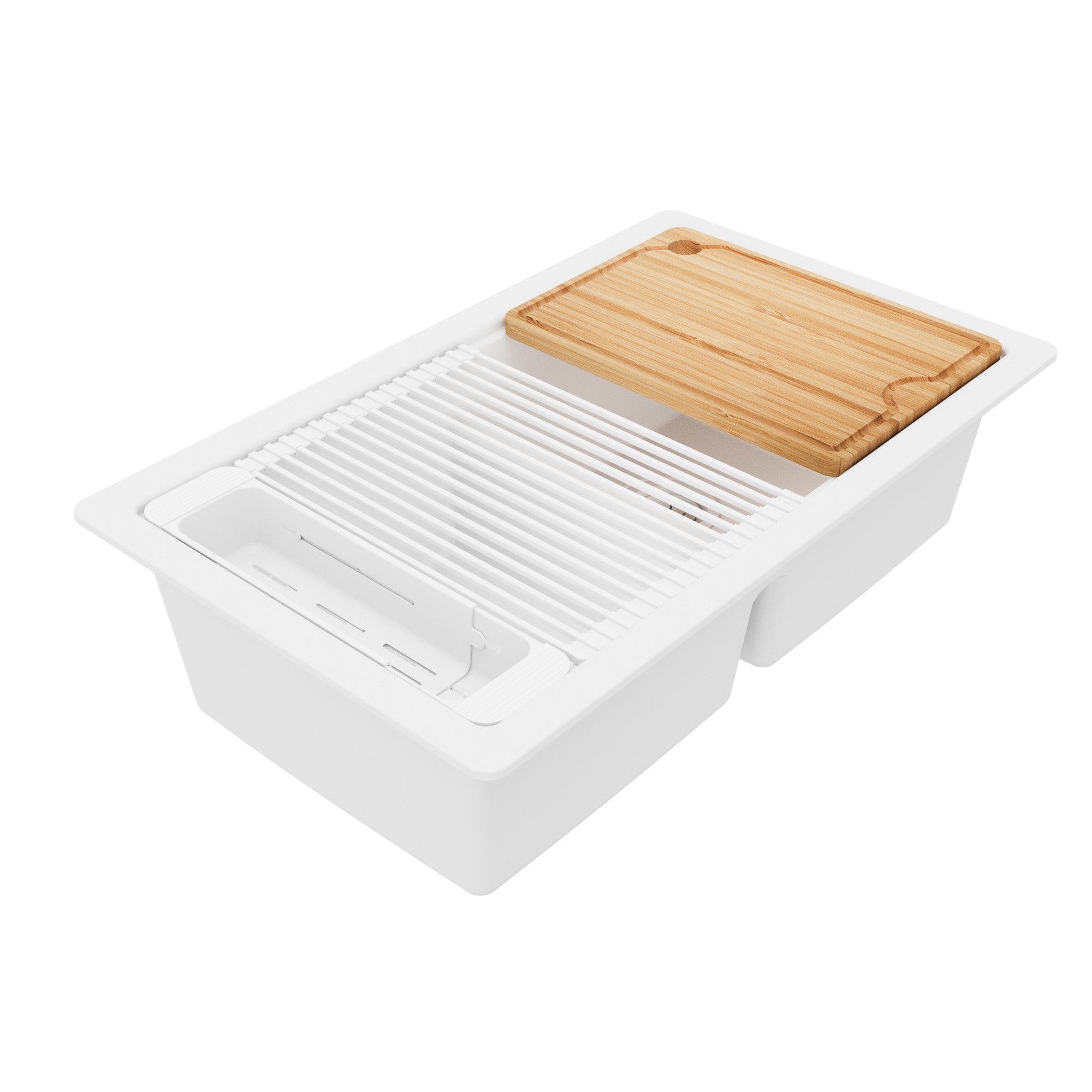 Karran 32 quartz composite workstation kitchen sink 50/50 double bowl white product image