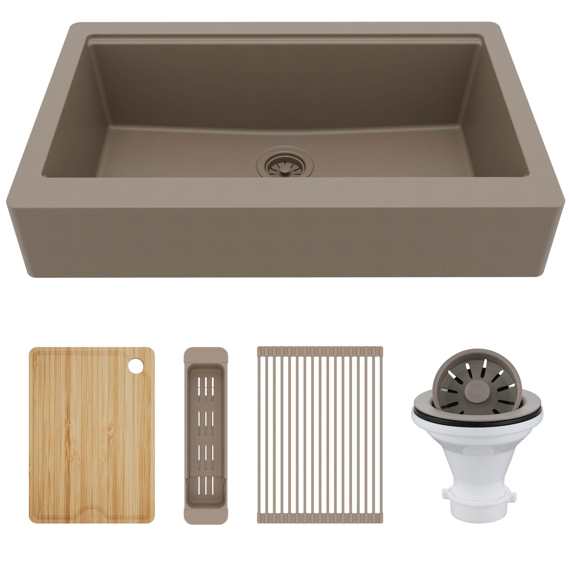 Karran 34" Quartz Composite Retrofit Workstation Farmhouse Sink, Concrete, QARWS-740-CN-PK2