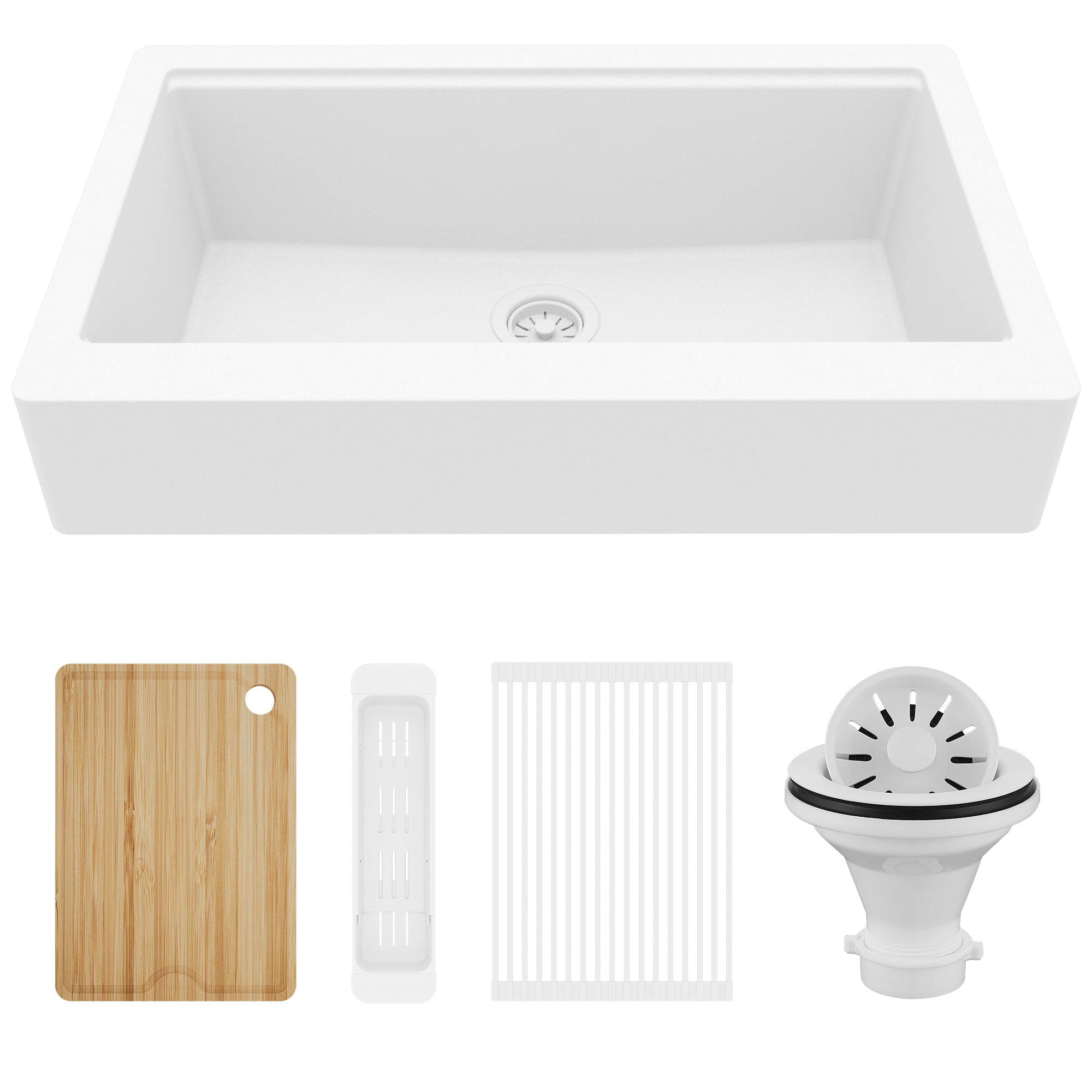 Karran 34" Quartz Composite Retrofit Workstation Farmhouse Sink, White, QARWS-740-WH-PK2