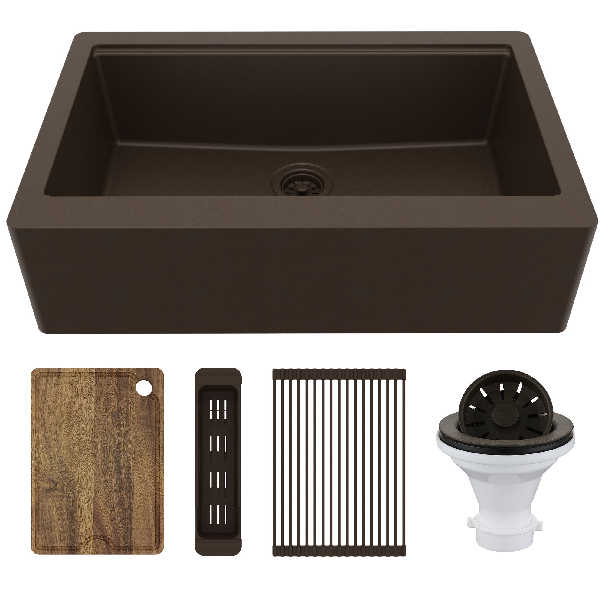 Karran 34" Quartz Composite Workstation Farmhouse Sink, Brown, QAWS-740-BR-PK2