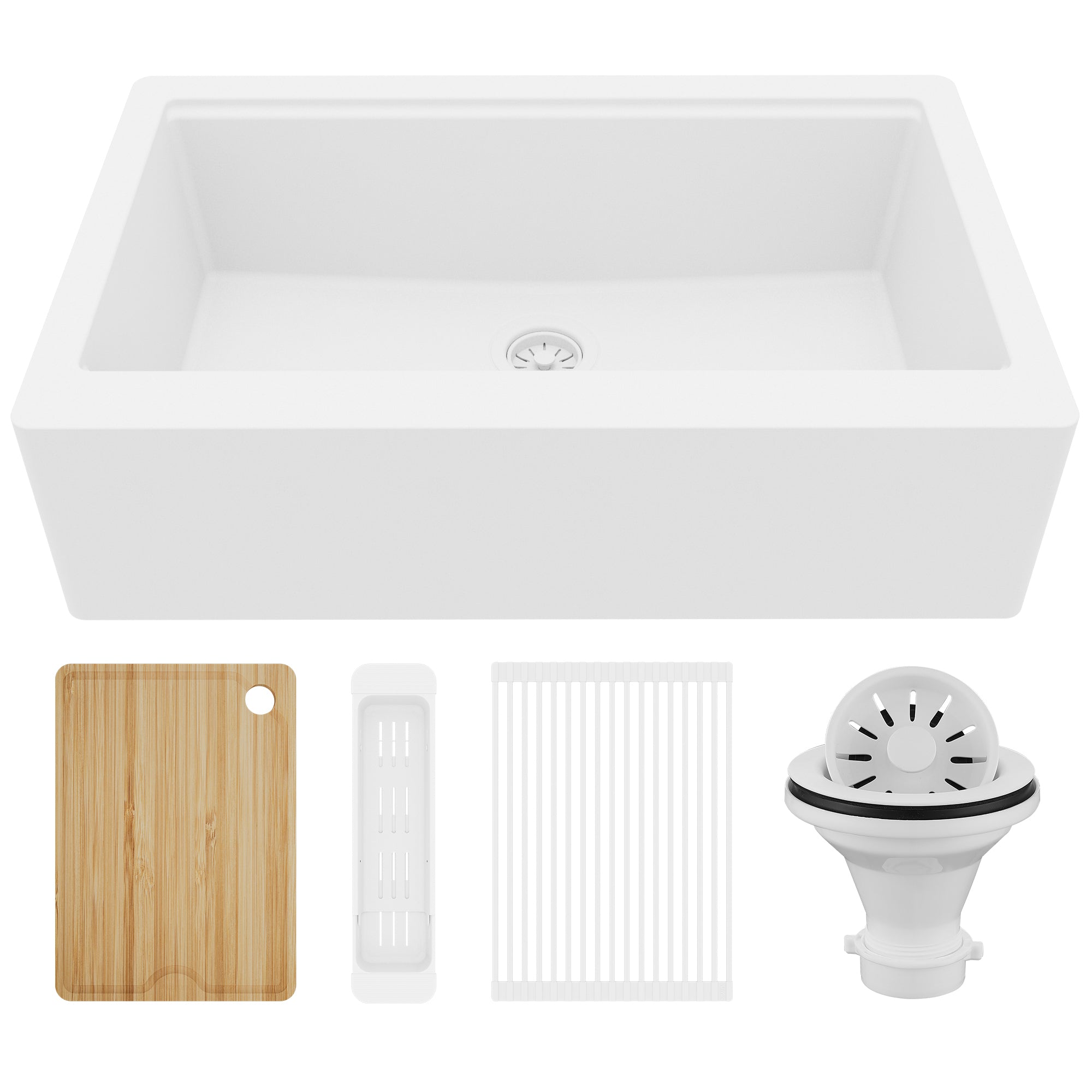 Karran 34" Quartz Composite Workstation Farmhouse Sink, White, QAWS-740-WH-PK2