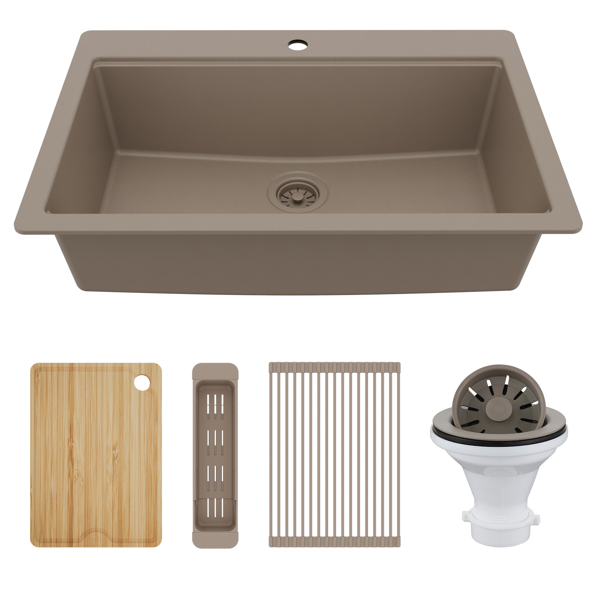 Karran 33" Drop In Quartz Composite Workstation Kitchen Sink, Concrete, QTWS-875-CN-PK2