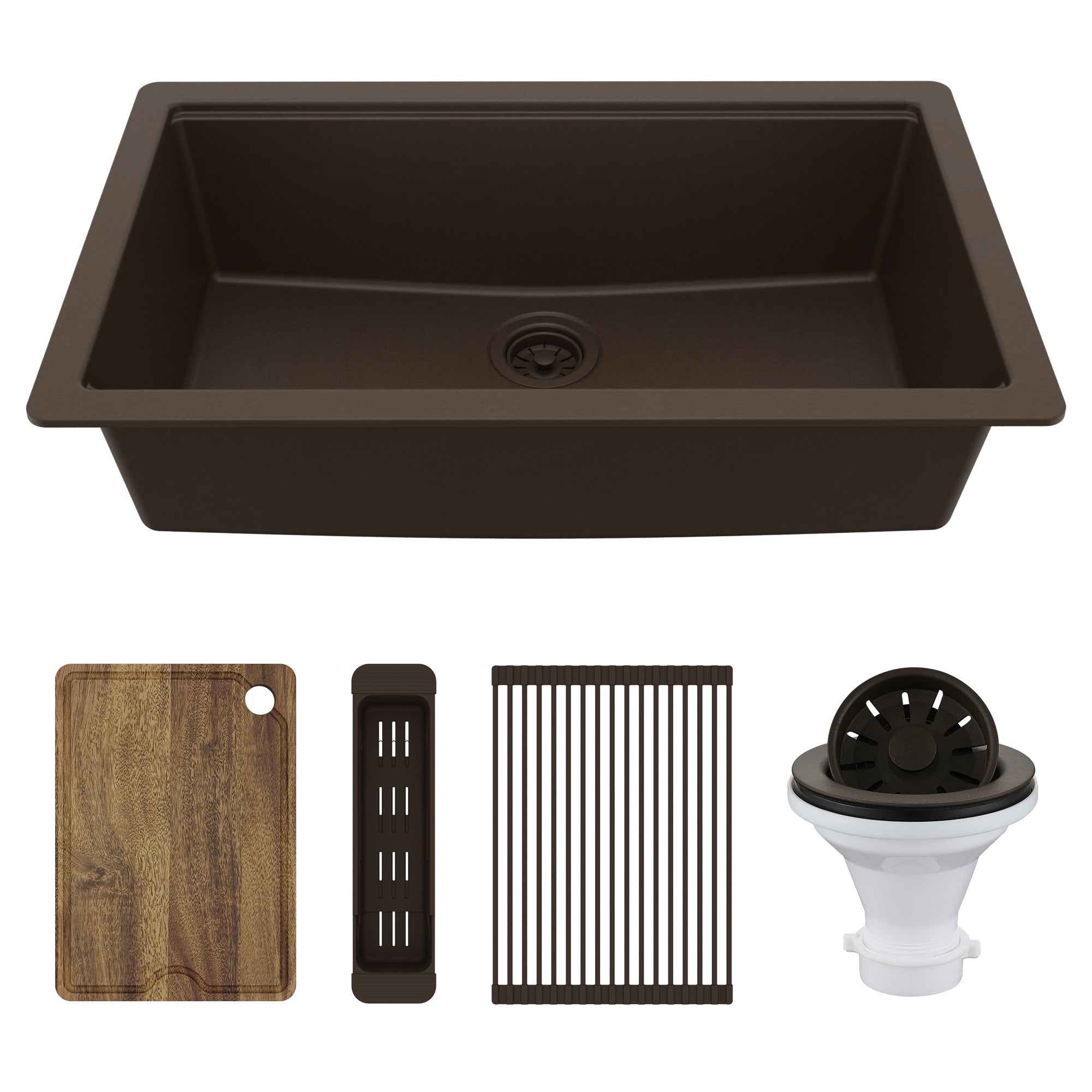 Karran 32" Undermount Quartz Composite Workstation Kitchen Sink, Brown, QUWS-875-BR-PK2