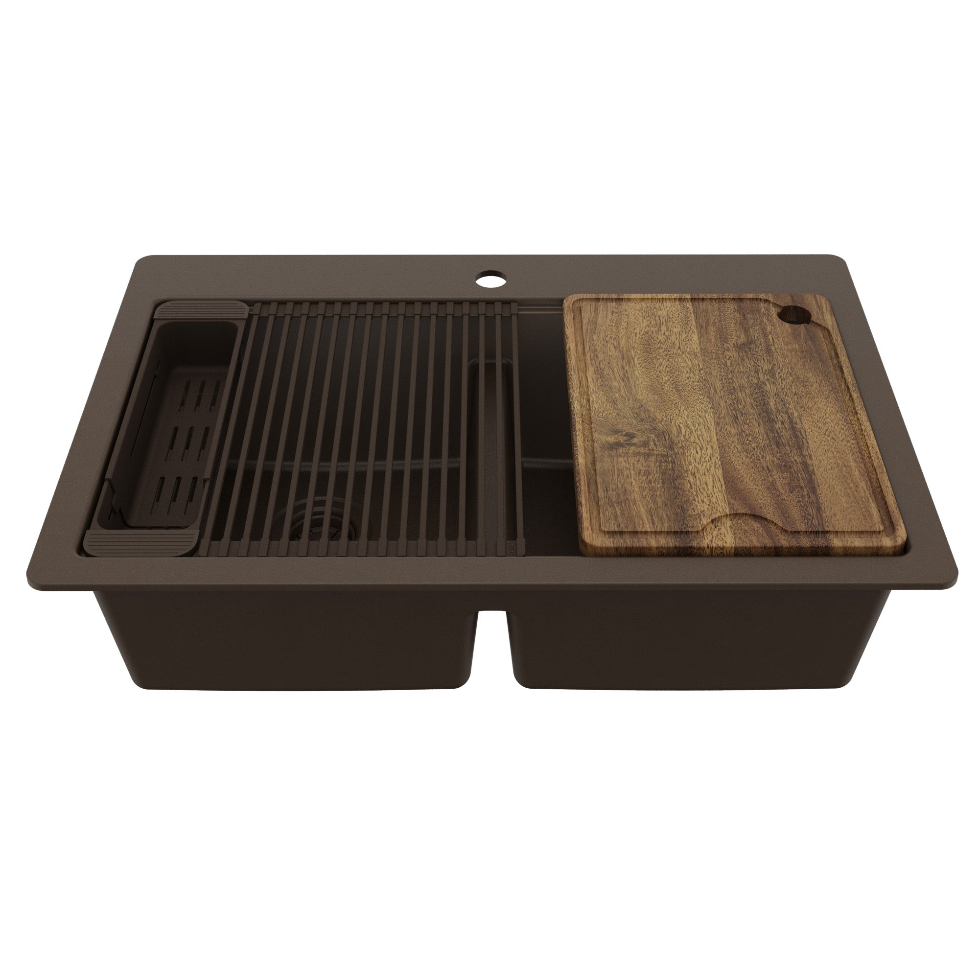 Karran 33 quartz composite workstation kitchen sink 50/50 double bowl brown product image