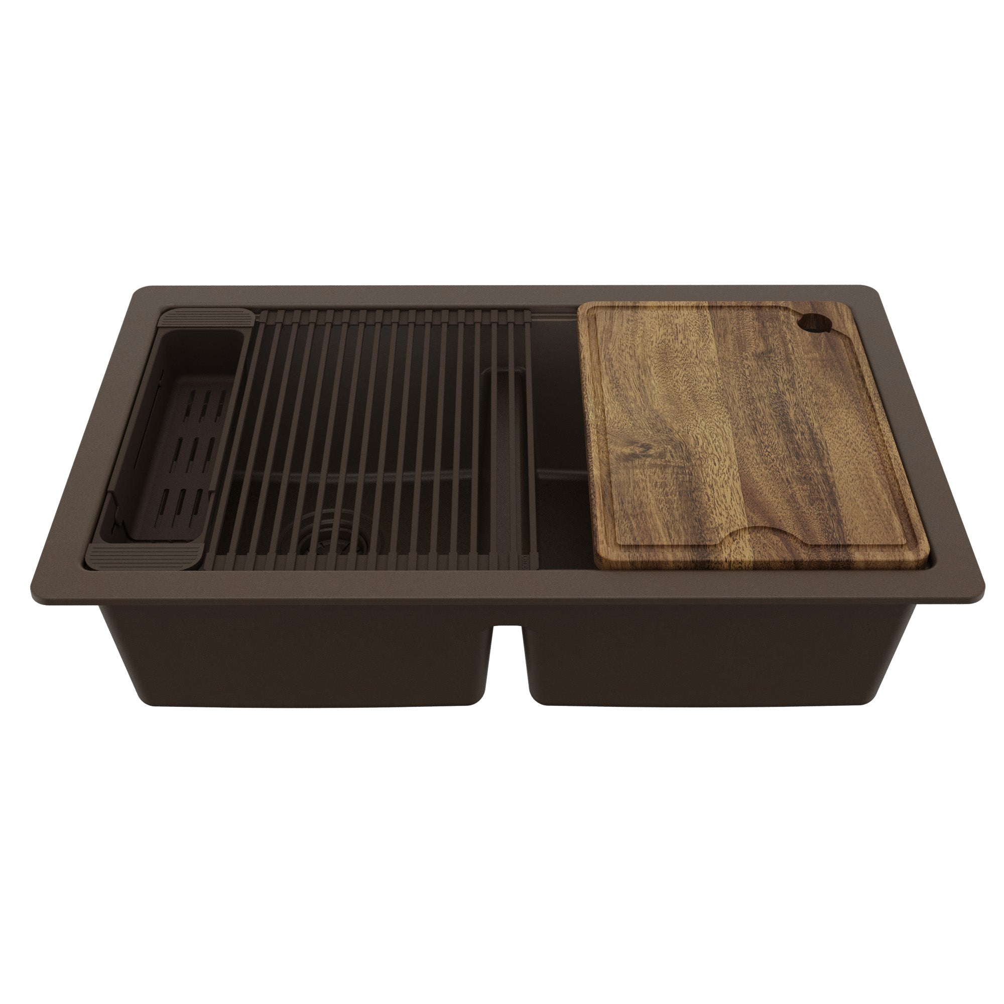 Karran 32 quartz composite workstation kitchen sink 50/50 double bowl brown product image
