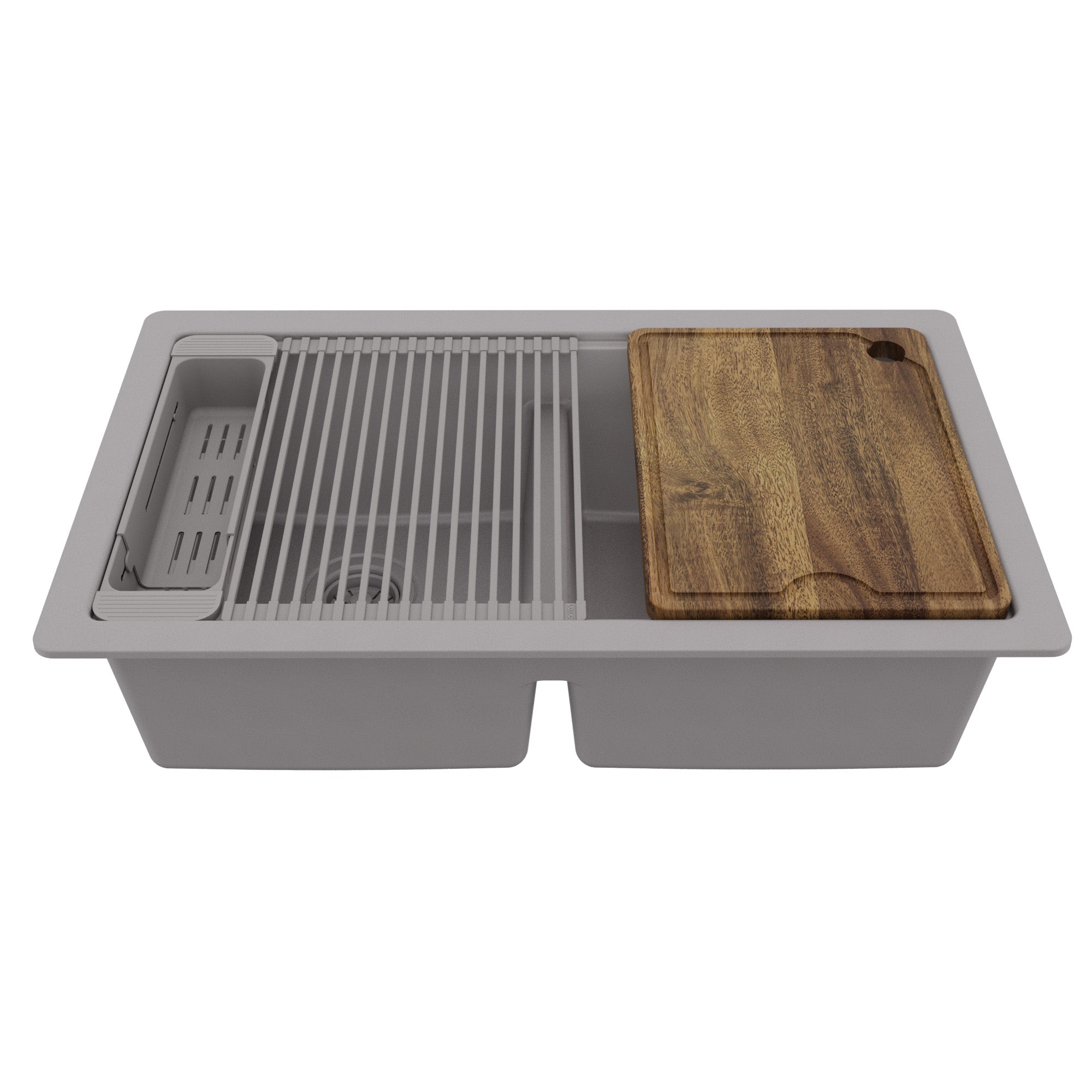 Karran 32 quartz composite workstation kitchen sink 50/50 double bowl grey product image