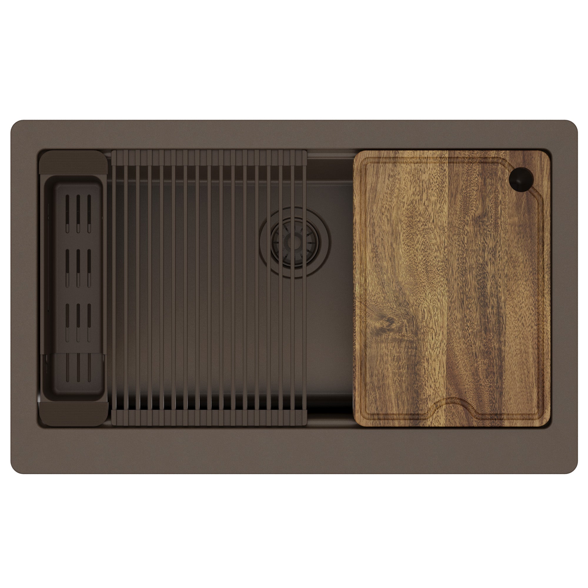 Karran 34 quartz composite retrofit workstation farmhouse sink brown product image