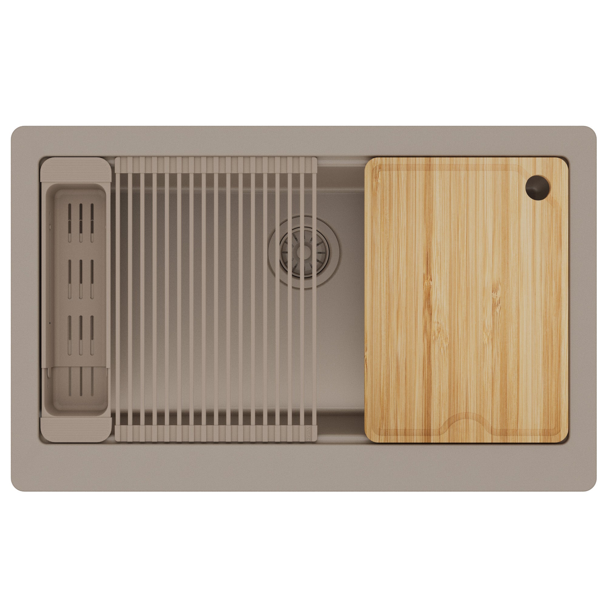 Karran 34 quartz composite retrofit workstation farmhouse sink concrete product image