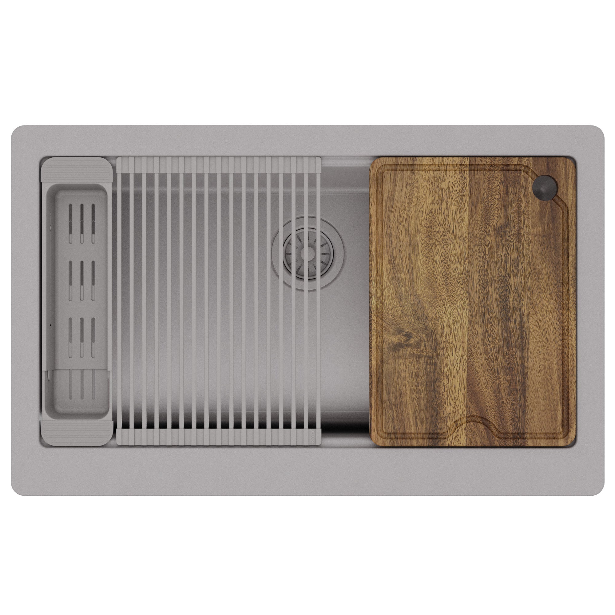 Karran 34 quartz composite retrofit workstation farmhouse sink grey product image