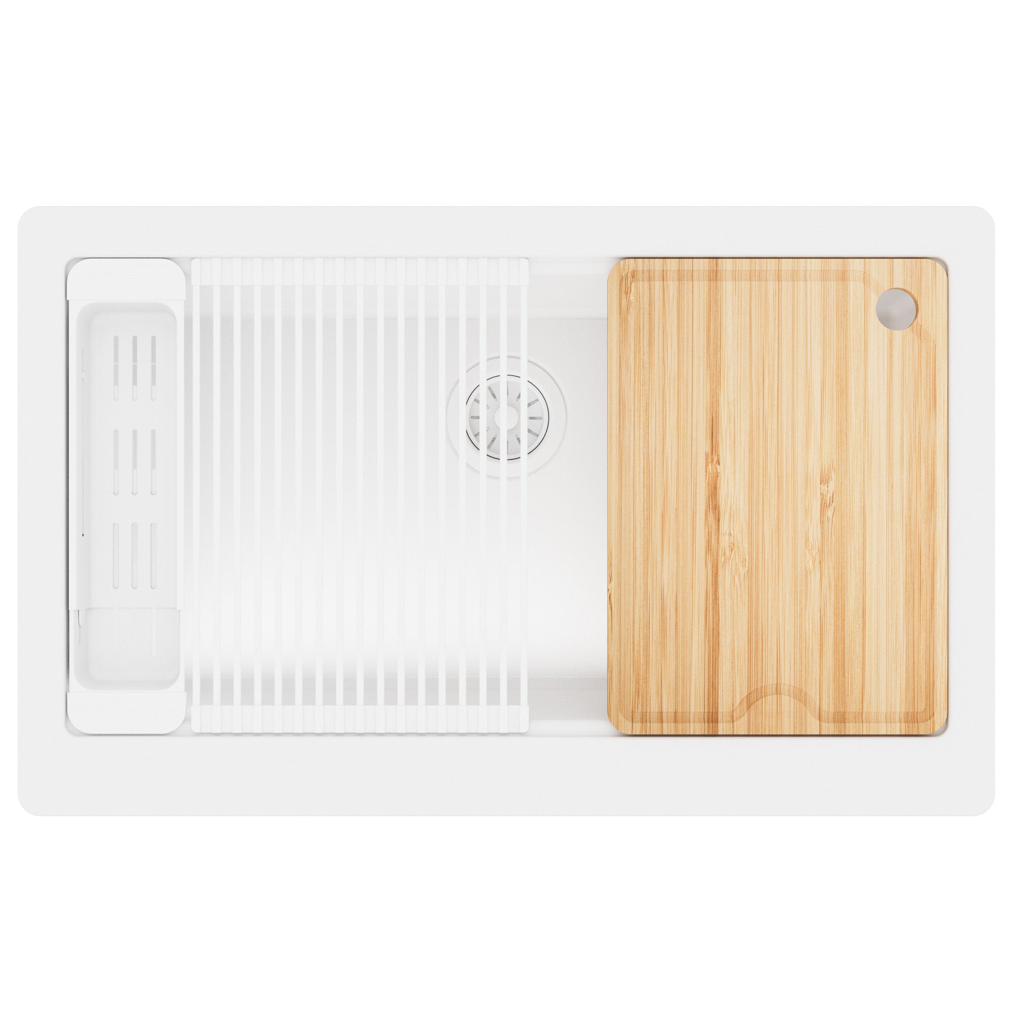 Karran 34 quartz composite retrofit workstation farmhouse sink white product image