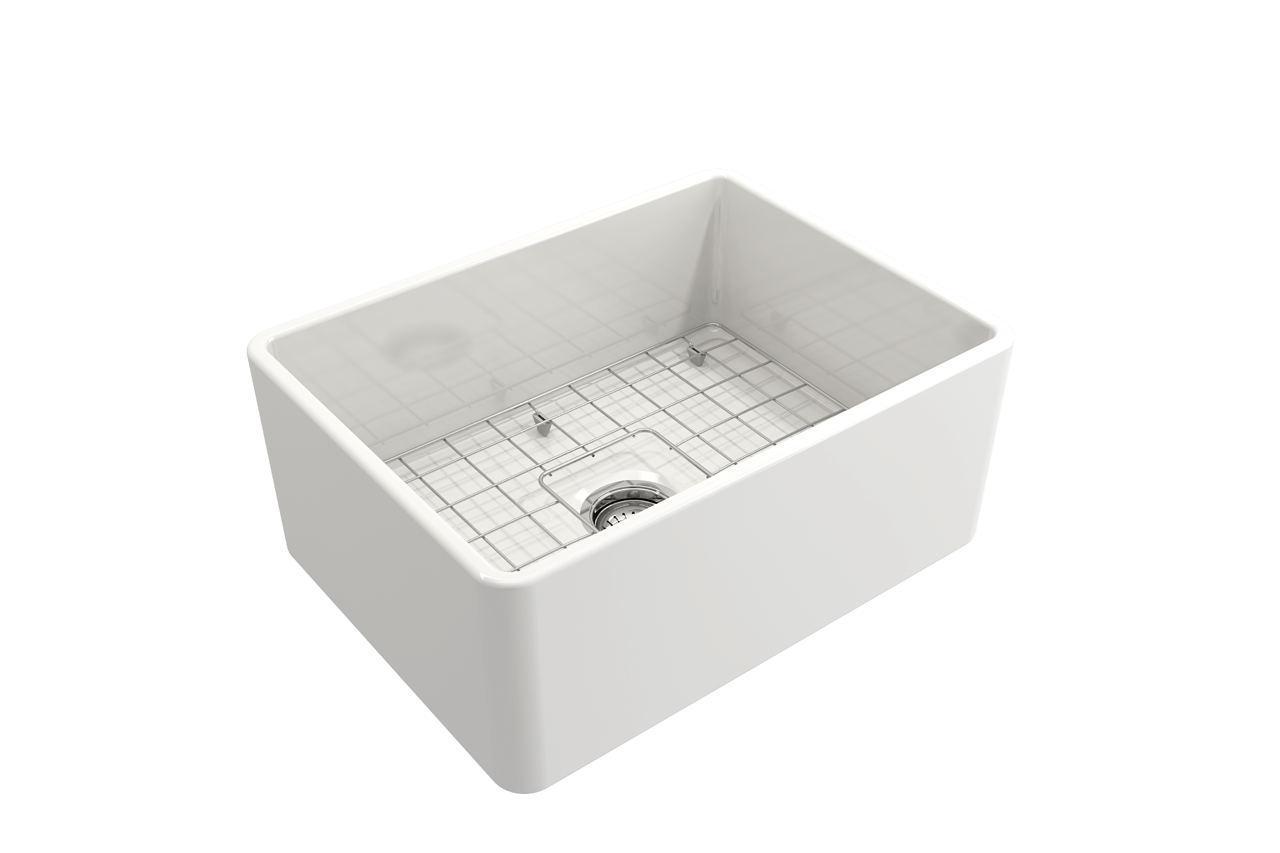BOCCHI Classico 24" Fireclay Farmhouse Sink Kit with Faucet and Accessories, White (sink) / Chrome (faucet), 1137-001-2024CH