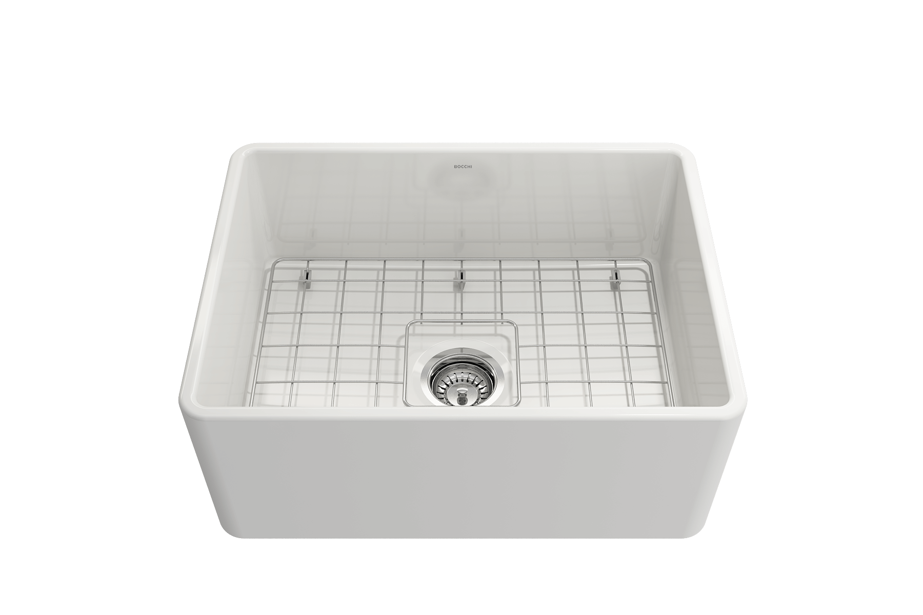 BOCCHI Classico 24" Fireclay Farmhouse Sink Kit with Faucet and Accessories, White (sink) / Chrome (faucet), 1137-001-2024CH