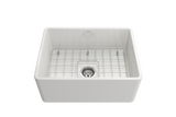 BOCCHI Classico 24" Fireclay Farmhouse Sink Kit with Faucet and Accessories, White (sink) / Chrome (faucet), 1137-001-2024CH