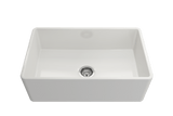 BOCCHI Classico 30" Fireclay Farmhouse Sink Kit with Faucet and Accessories, White (sink) / Chrome (faucet), 1138-001-2020CH