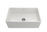 BOCCHI Classico 30" Fireclay Farmhouse Sink Kit with Faucet and Accessories, White (sink) / Stainless Steel (faucet), 1138-001-2020SS