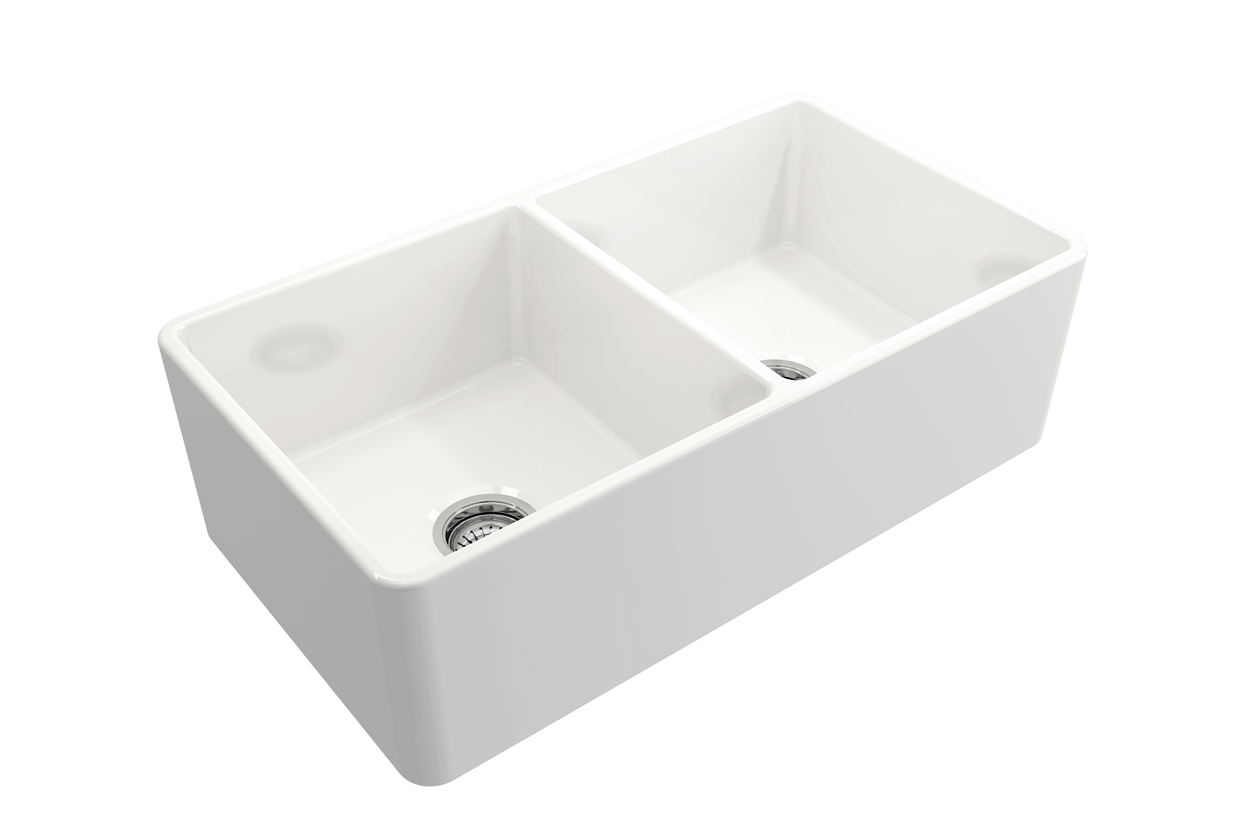 BOCCHI Classico 33" White Fireclay Farmhouse Sink Kit with Stainless Steel Faucet and Accessories, 50/50 Double Bowl,   1139-001-2020SS