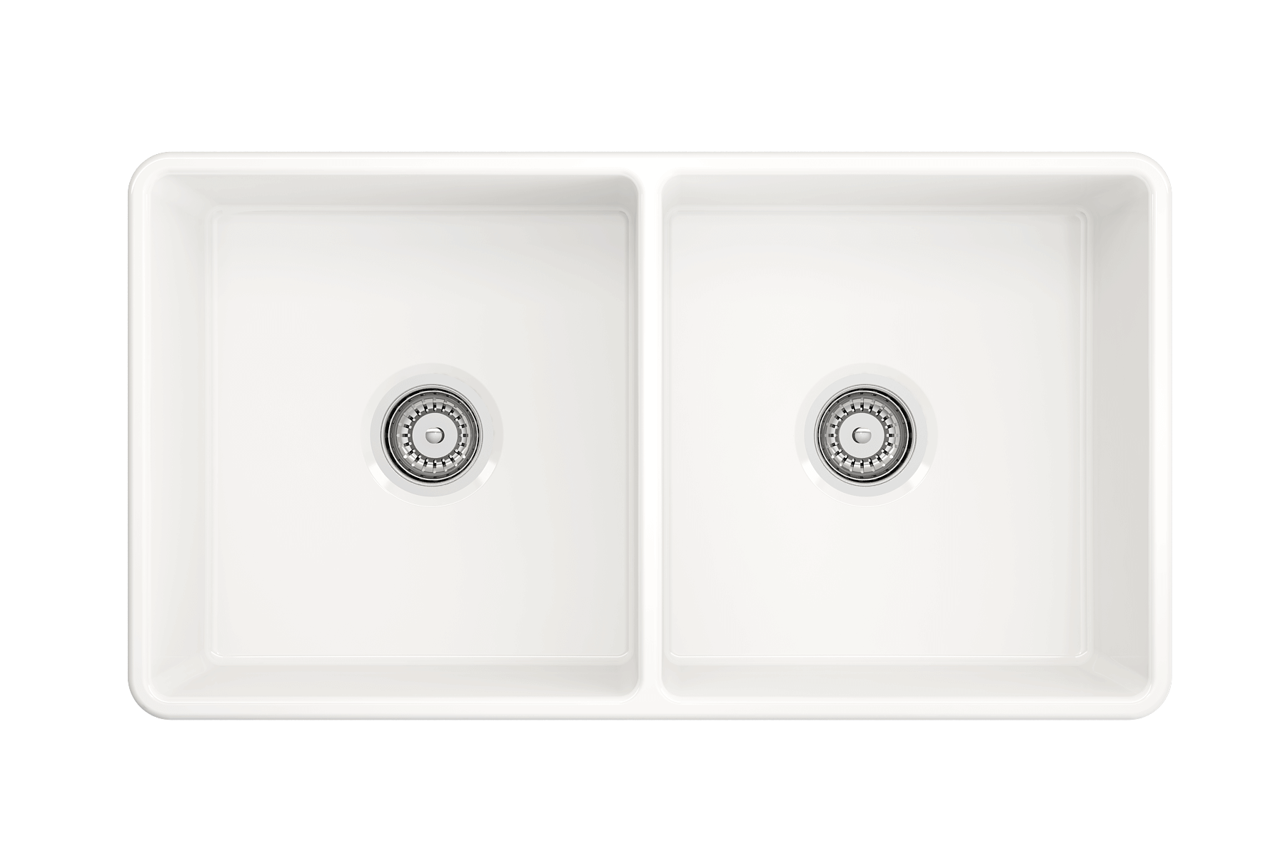 BOCCHI Classico 33" Fireclay Farmhouse Sink Kit with Faucet and Accessories, 50/50 Double Bowl, White (sink) / Chrome (faucet), 1139-001-2020CH
