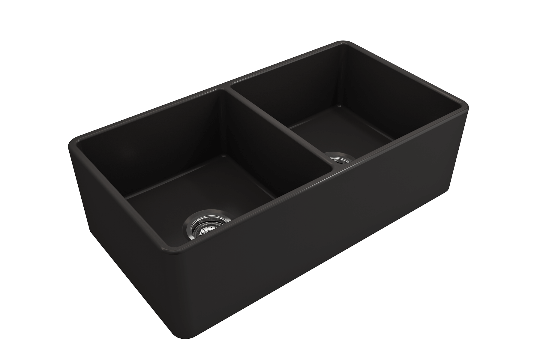 BOCCHI Classico 33" Matte Black Fireclay Farmhouse Sink Kit with Matte Black Faucet and Accessories, 50/50 Double Bowl,  1139-004-2020MB