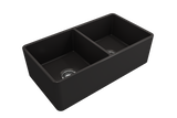 BOCCHI Classico 33" Matte Black Fireclay Farmhouse Sink Kit with Matte Black Faucet and Accessories, 50/50 Double Bowl,  1139-004-2020MB