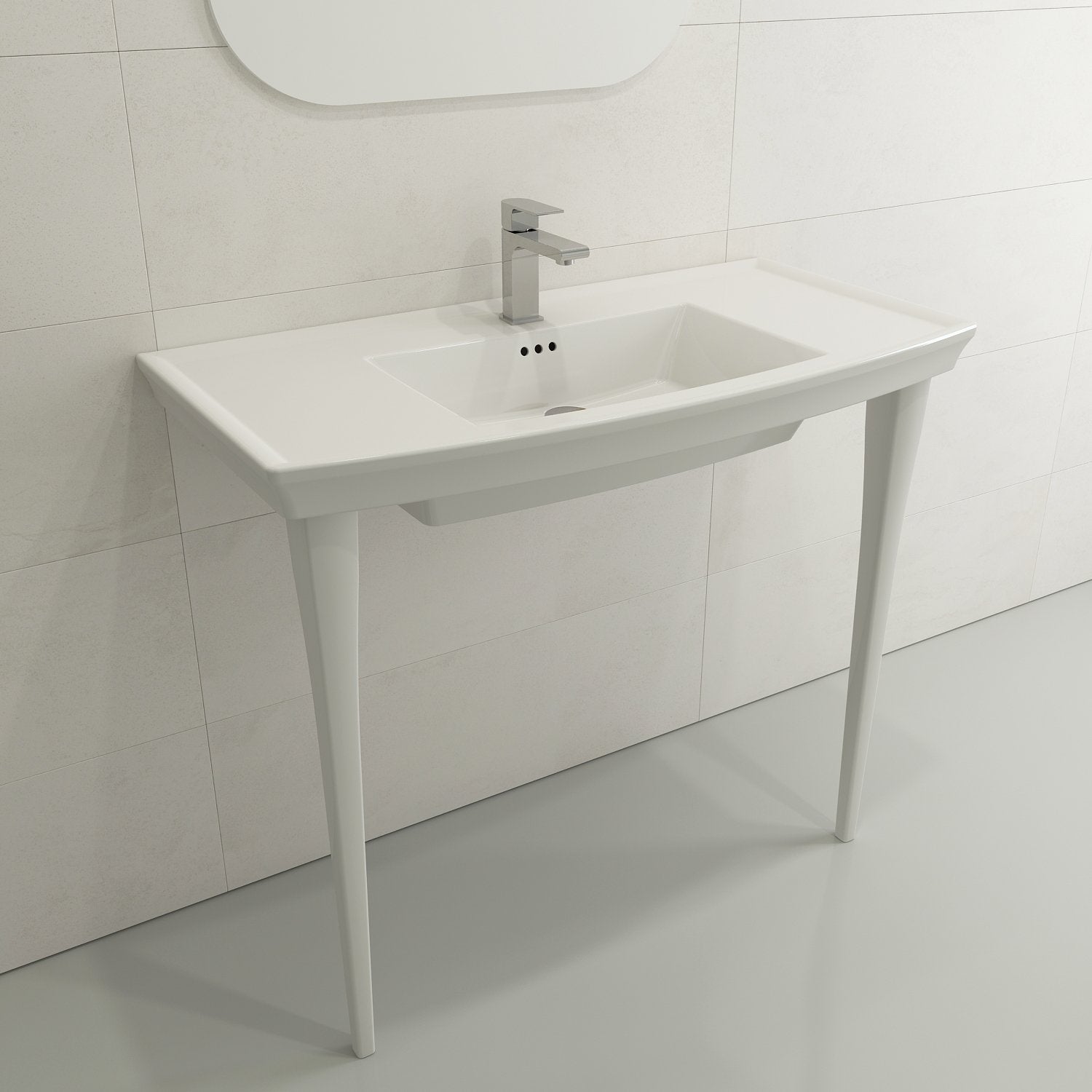 BOCCHI Lavita 40" Rectangle Wallmount Fireclay Bathroom Sink, Biscuit, 3 Faucet Hole, 1168-014-0127