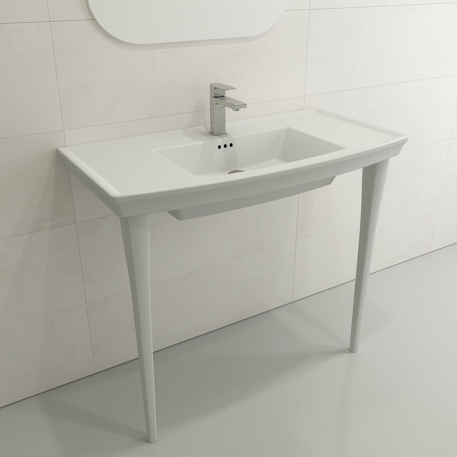BOCCHI Lavita 40" Rectangle Wallmount Fireclay Bathroom Sink, Matte White, 3 Faucet Hole, 1168-002-0127