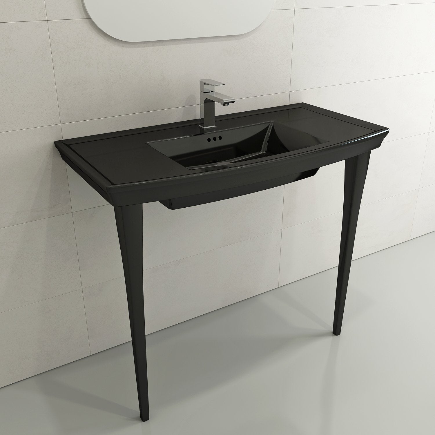 BOCCHI Lavita 40" Rectangle Wallmount Fireclay Bathroom Sink, Black, 3 Faucet Hole, 1168-005-0127