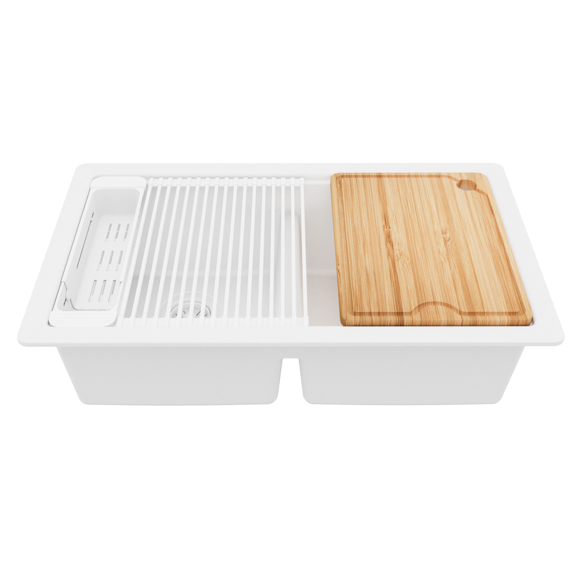 Karran 32 quartz composite workstation kitchen sink 50/50 double bowl white product image