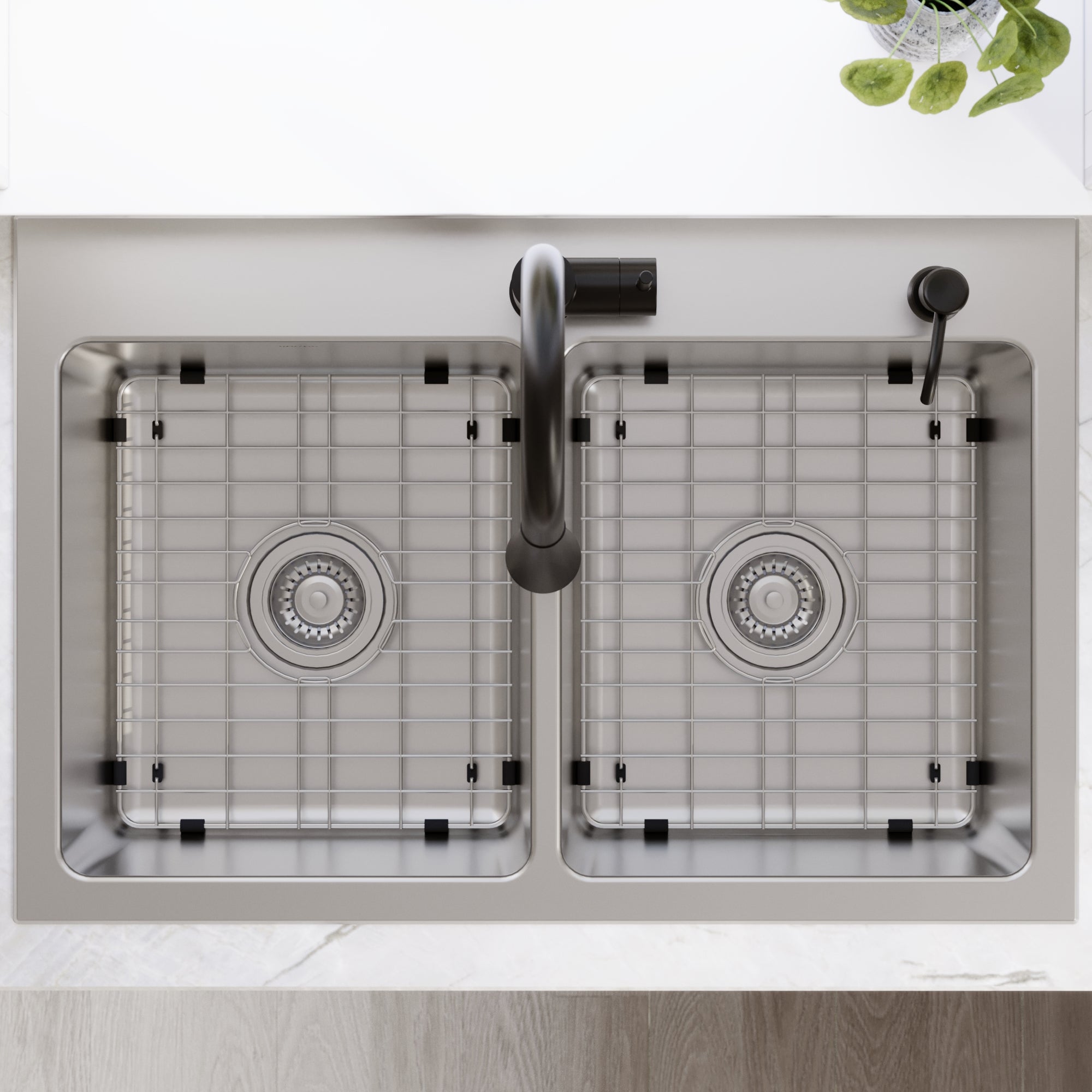 Karran lansen 33 stainless steel kitchen sink 50/50 double bowl lifestyle image