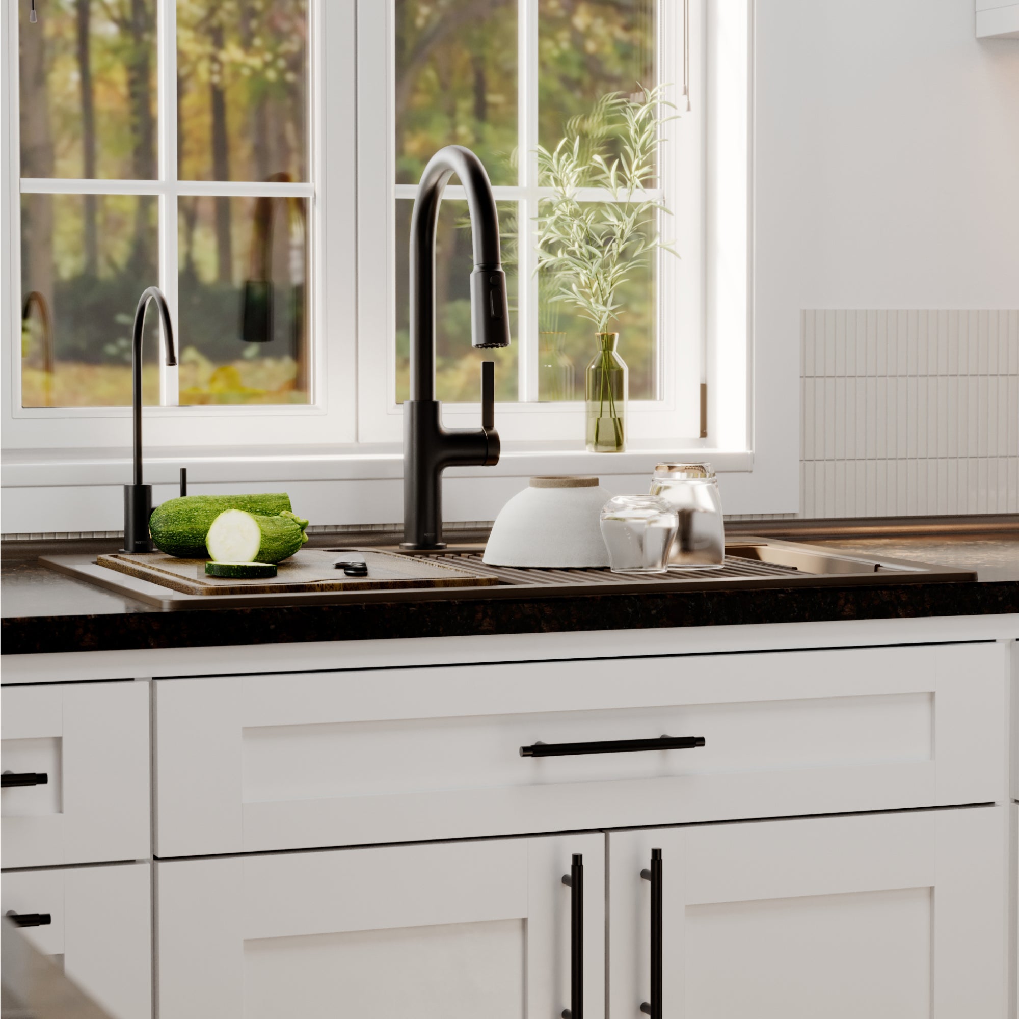 Karran 33 quartz composite workstation kitchen sink brown lifestyle image
