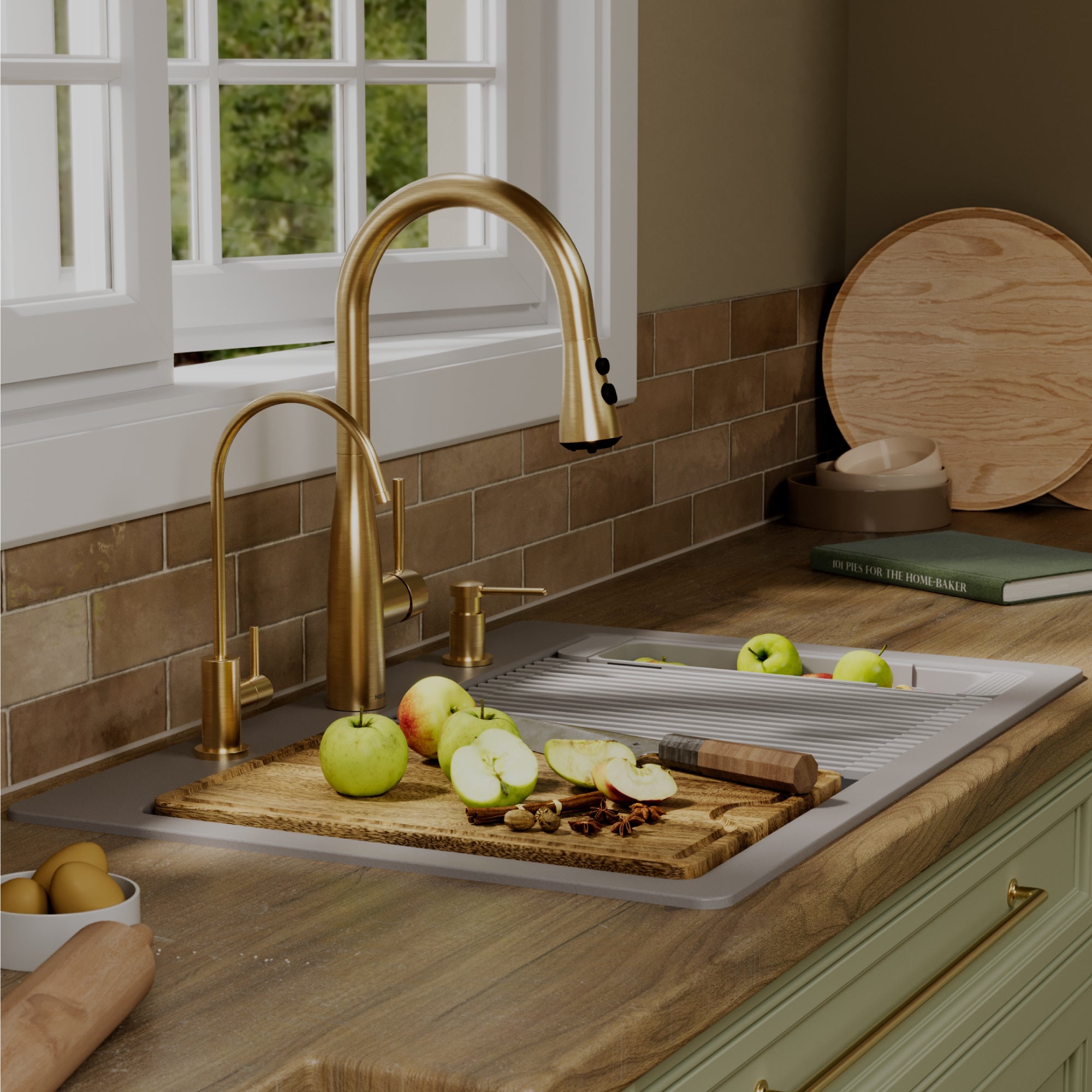 Karran 33 quartz composite workstation kitchen sink grey lifestyle image