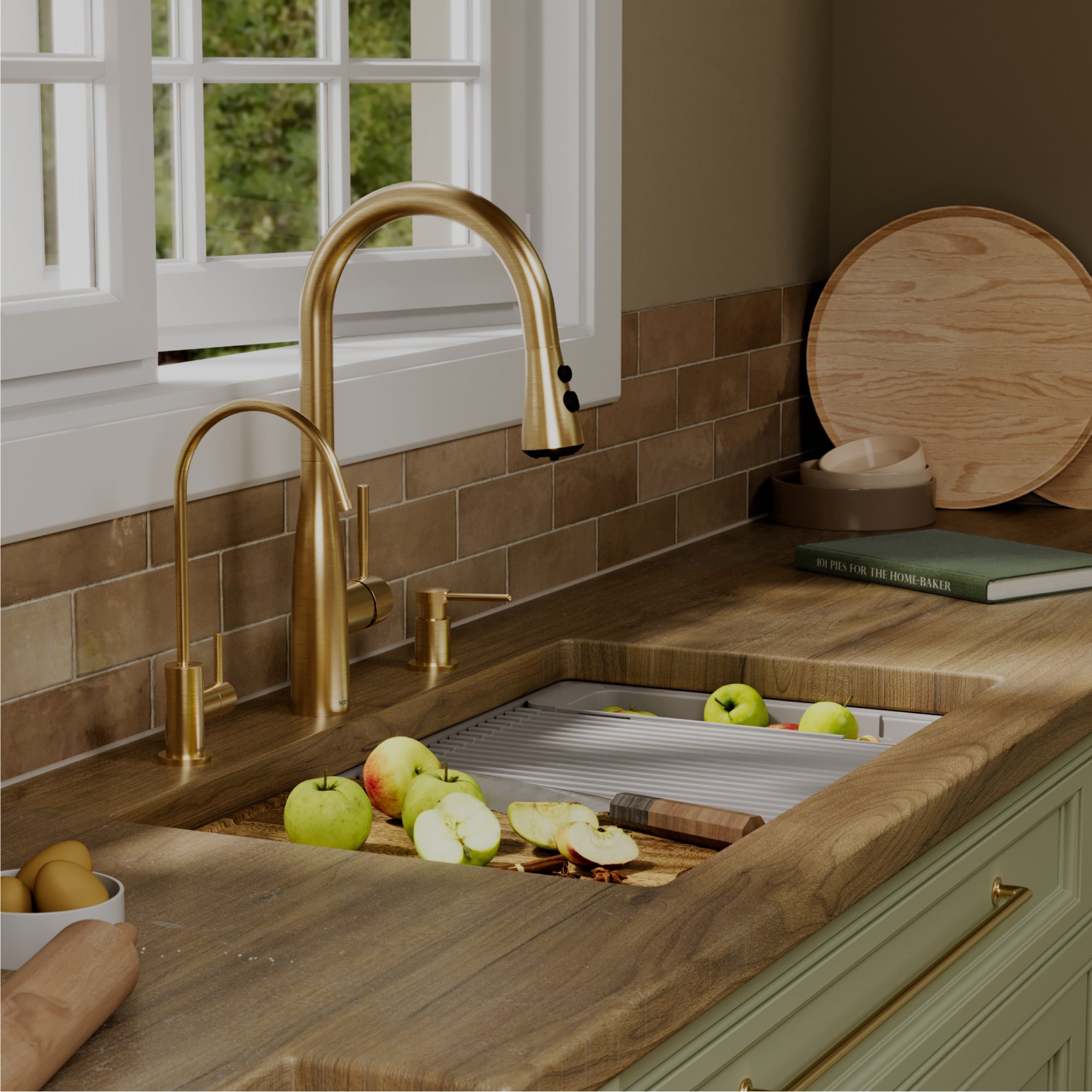 Karran 32 quartz composite workstation kitchen sink grey lifestyle image