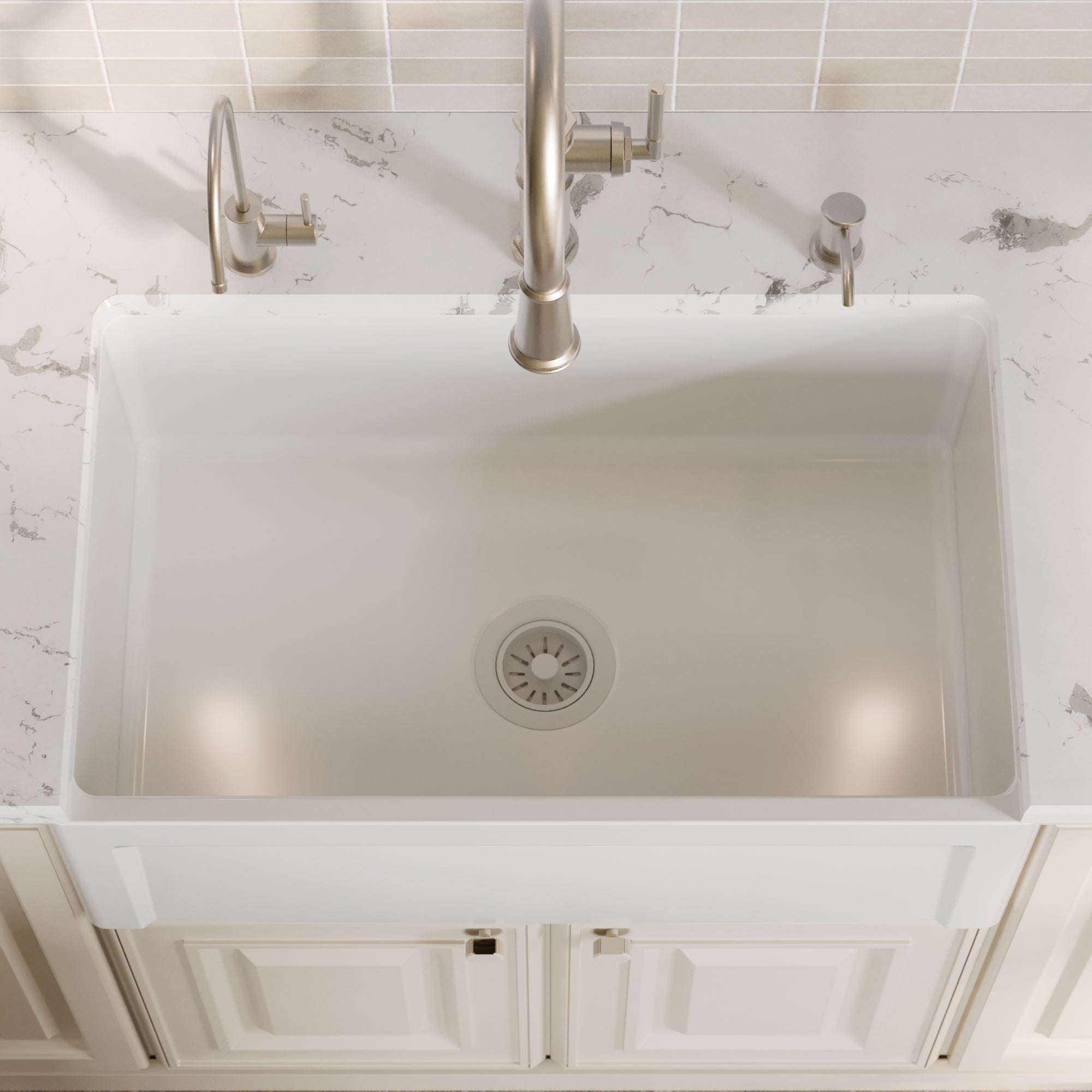 Alternative View of Karran Fireclay 30" Fireclay Farmhouse Sink with Accessories, White, FCP30SBWH
