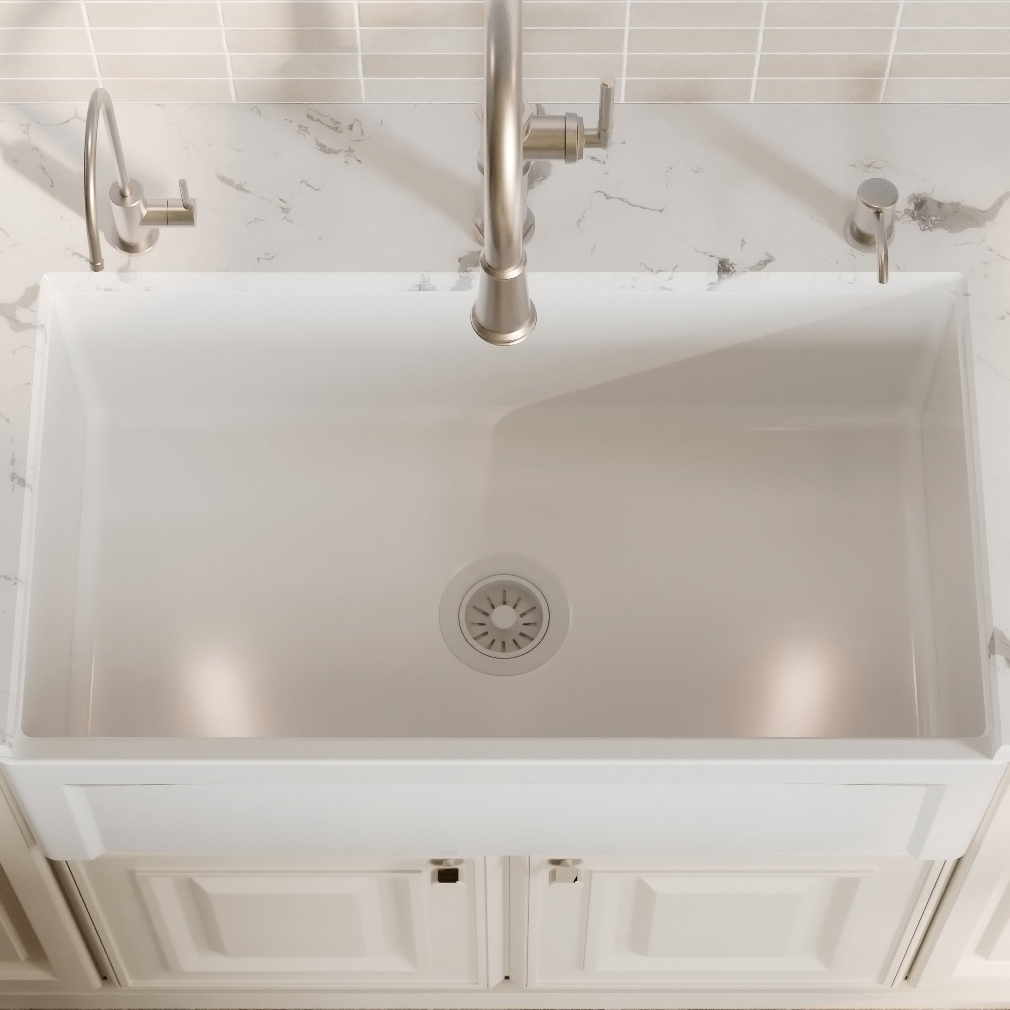 Alternative View of Karran Fireclay 33" Fireclay Farmhouse Sink with Accessories, White, FCP33SBWH