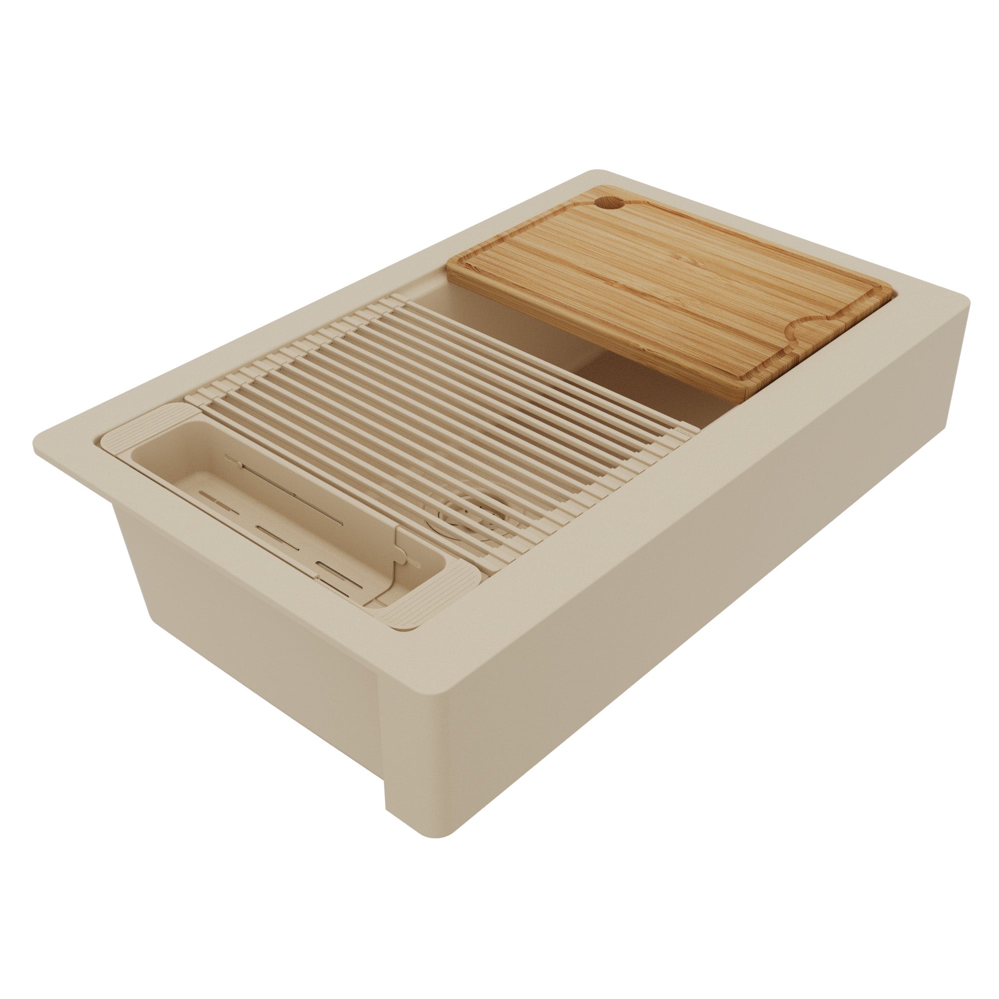 Karran 34 quartz composite retrofit workstation farmhouse sink bisque product image