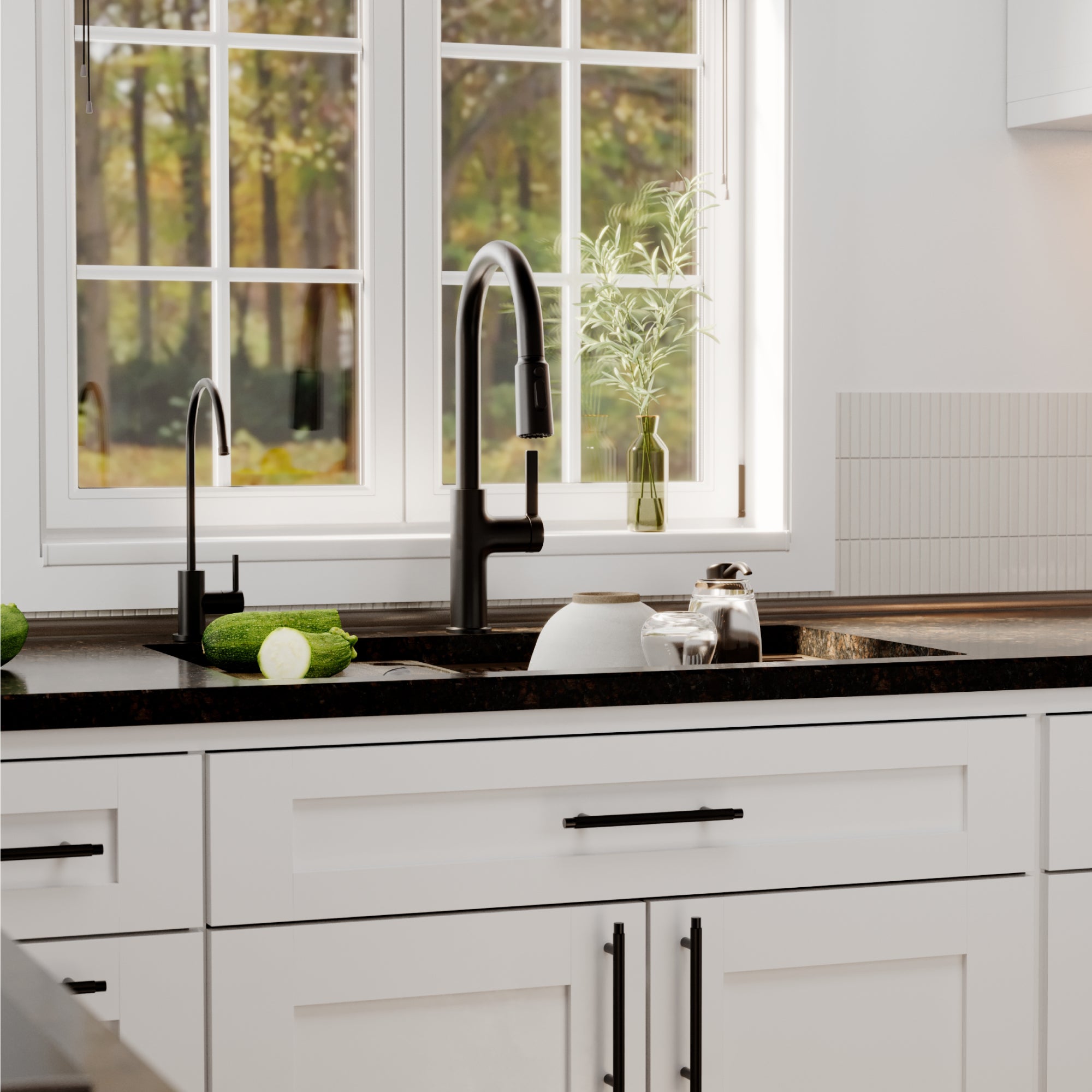 Karran 32 quartz composite workstation kitchen sink 50/50 double bowl brown lifestyle image