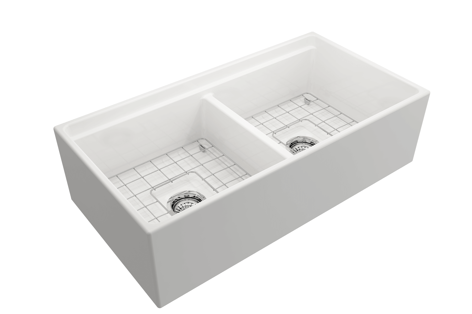BOCCHI Contempo 36" White Fireclay Workstation Farmhouse Sink Kit with Stainless Steel Faucet and Accessories, 50/50 Double Bowl, 1348-001-2020SS