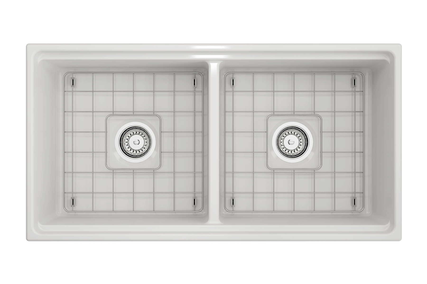 BOCCHI Contempo 36" White Fireclay Workstation Farmhouse Sink Kit with Stainless Steel Faucet and Accessories, 50/50 Double Bowl, 1348-001-2020SS
