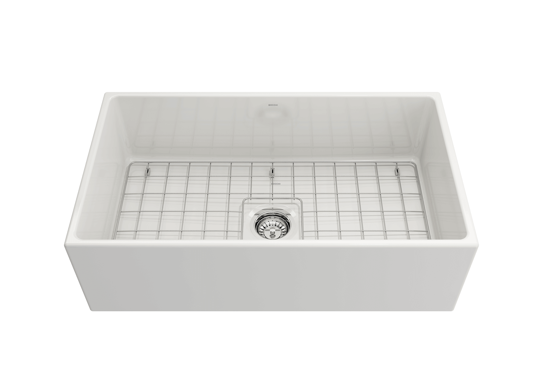 BOCCHI Contempo 33" Fireclay Farmhouse Sink Kit with Faucet and Accessories, White (sink) / Stainless Steel (faucet), 1352-001-2020SS