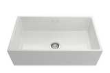 BOCCHI Contempo 33" Fireclay Farmhouse Sink Kit with Faucet and Accessories, White (sink) / Chrome (faucet), 1352-001-2020CH