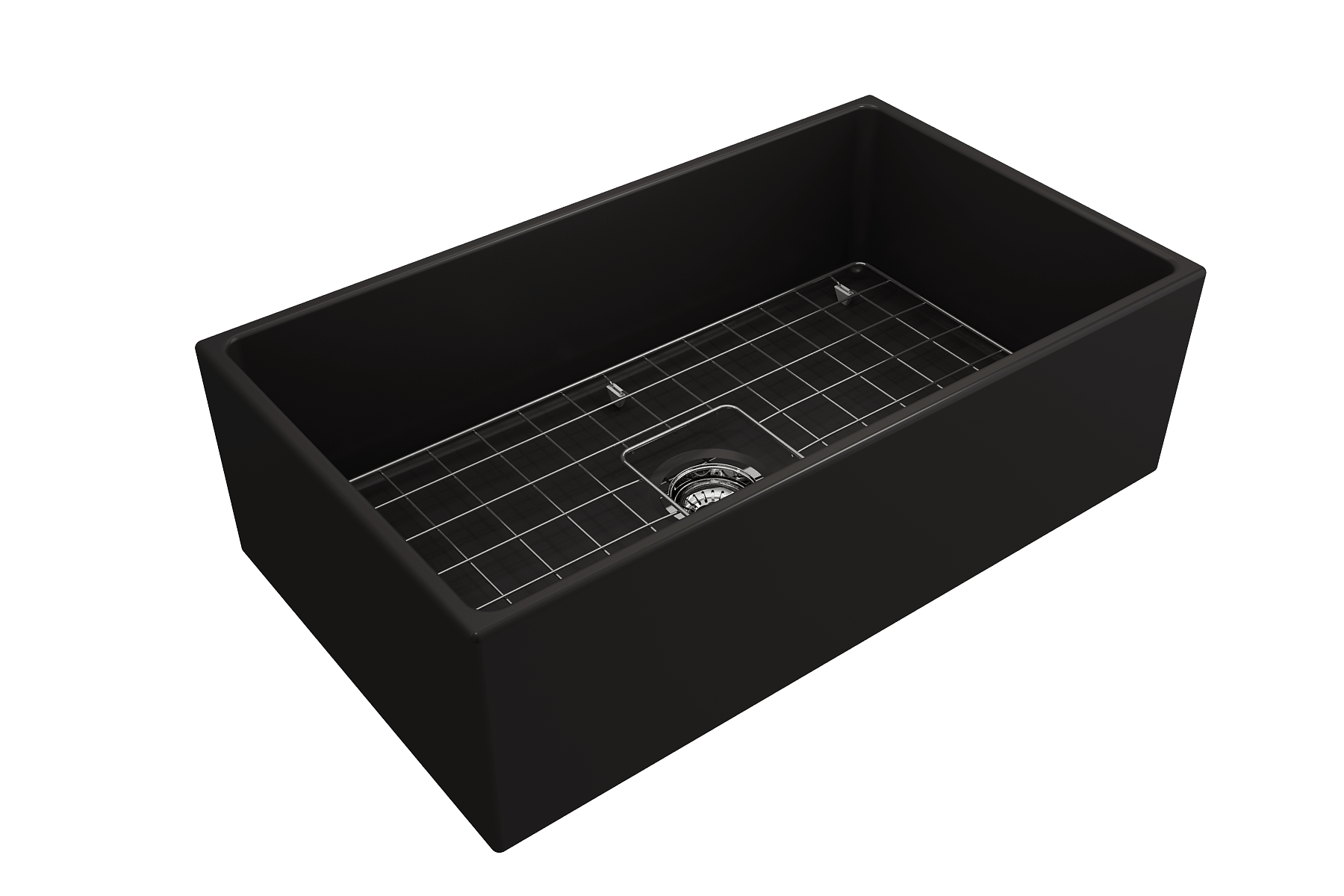 BOCCHI Contempo 33" Fireclay Farmhouse Sink Kit with Faucet and Accessories, Matte Black (sink) / Matte Black (faucet), 1352-004-2020MB