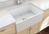 BOCCHI Contempo 27" Fireclay Farmhouse Sink Kit with Faucet and Accessories, White (sink) / Chrome (faucet), 1356-001-2020CH