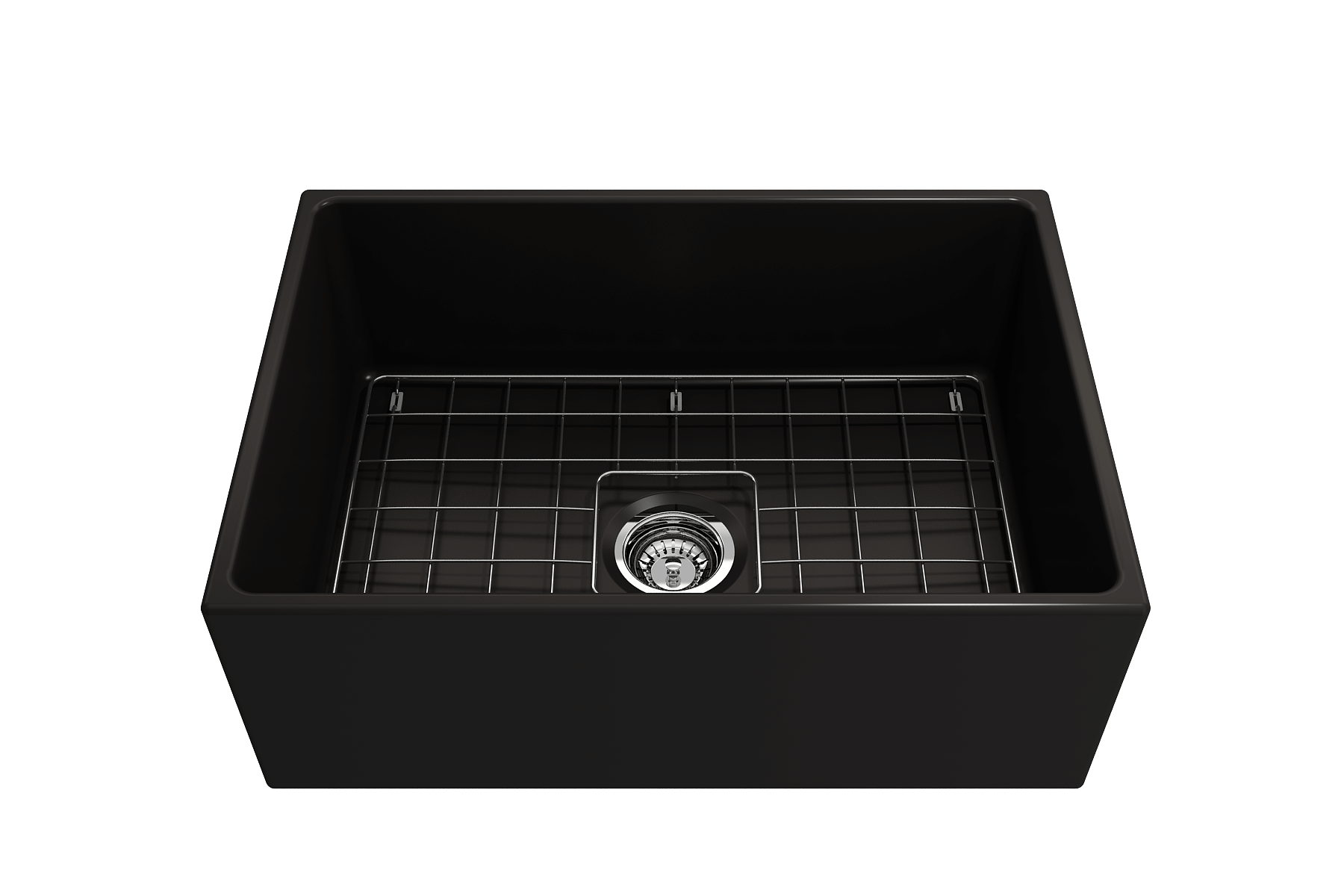 BOCCHI Contempo 27" Fireclay Farmhouse Sink Kit with Faucet and Accessories, Matte Black (sink) / Matte Black (faucet), 1356-004-2020MB