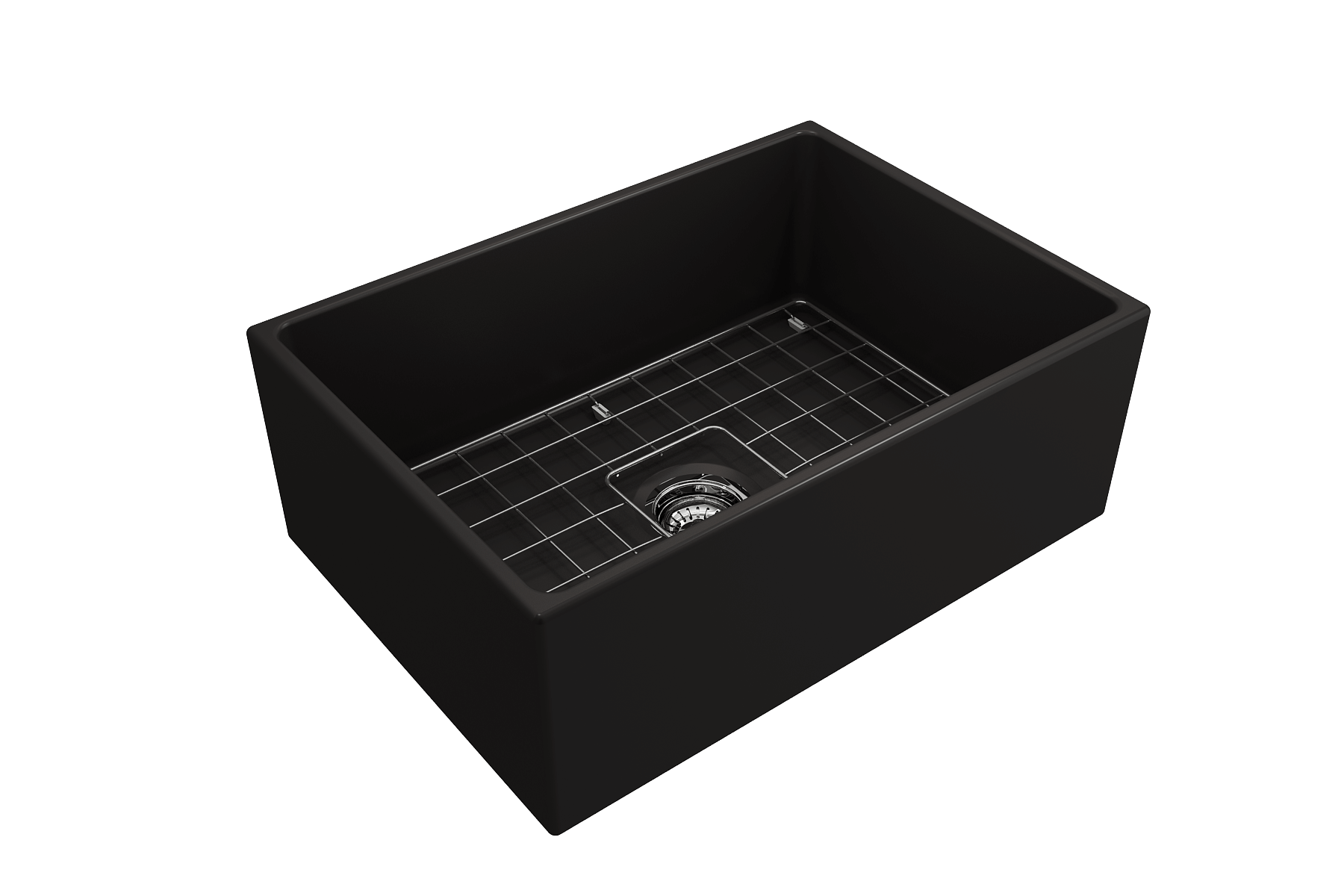 BOCCHI Contempo 27" Fireclay Farmhouse Sink Kit with Faucet and Accessories, Matte Black (sink) / Matte Black (faucet), 1356-004-2020MB