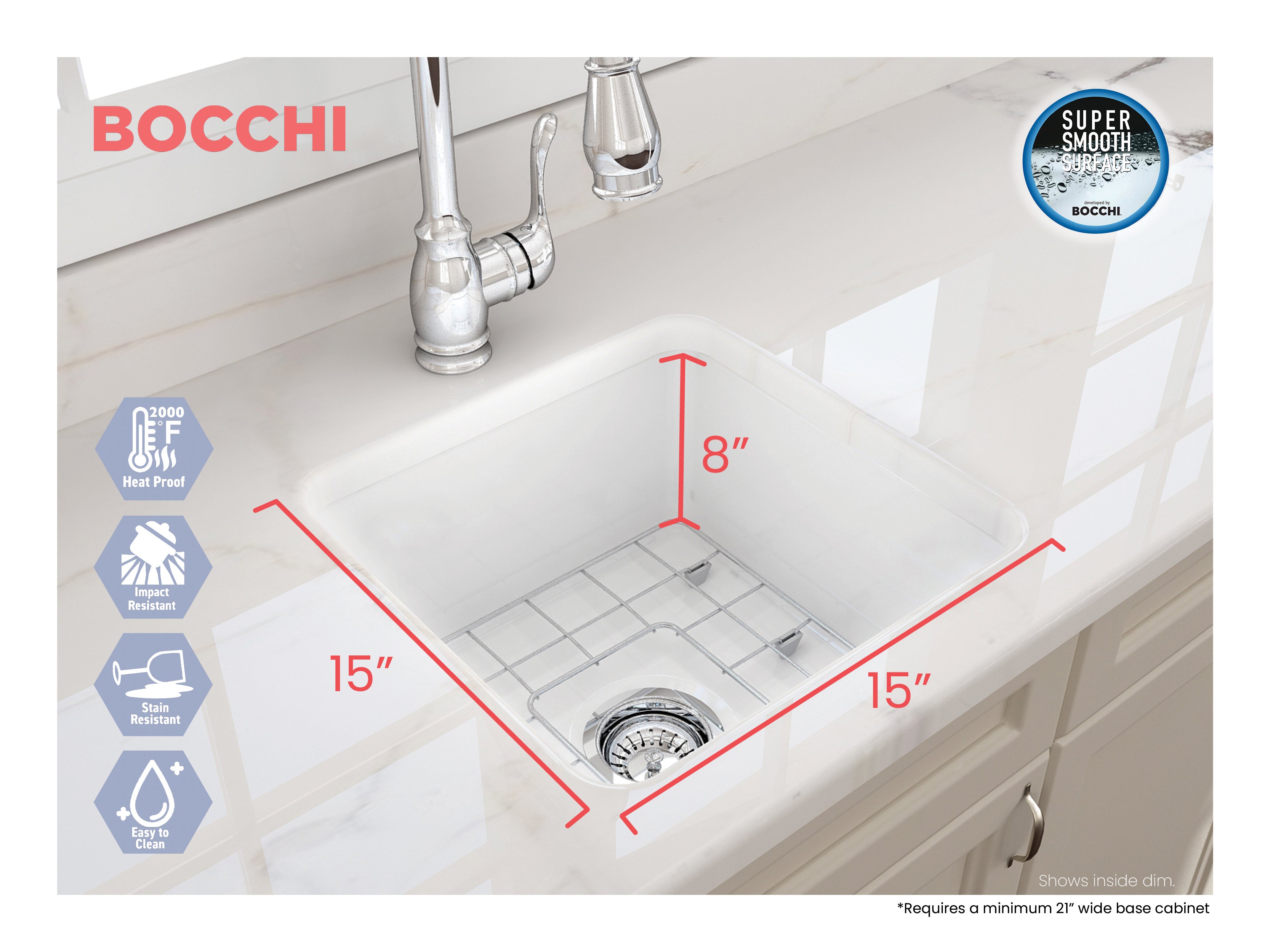 BOCCHI Sotto 18" Fireclay Bar/Prep Sink Kit with Accessories, White, 1359-001-KIT1