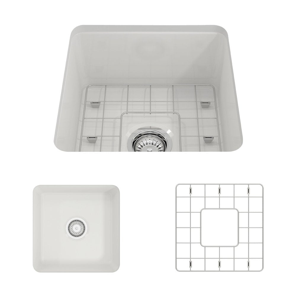 BOCCHI Sotto 18" Fireclay Bar/Prep Sink Kit with Accessories, White, 1359-001-KIT1