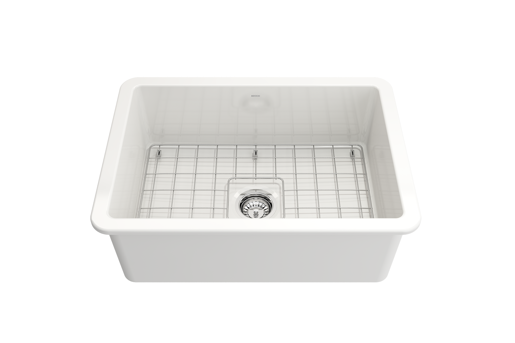 BOCCHI Sotto 27" Fireclay Dual Mount Single Bowl Kitchen Sink Kit with Accessories, White, 1360-001-KIT1