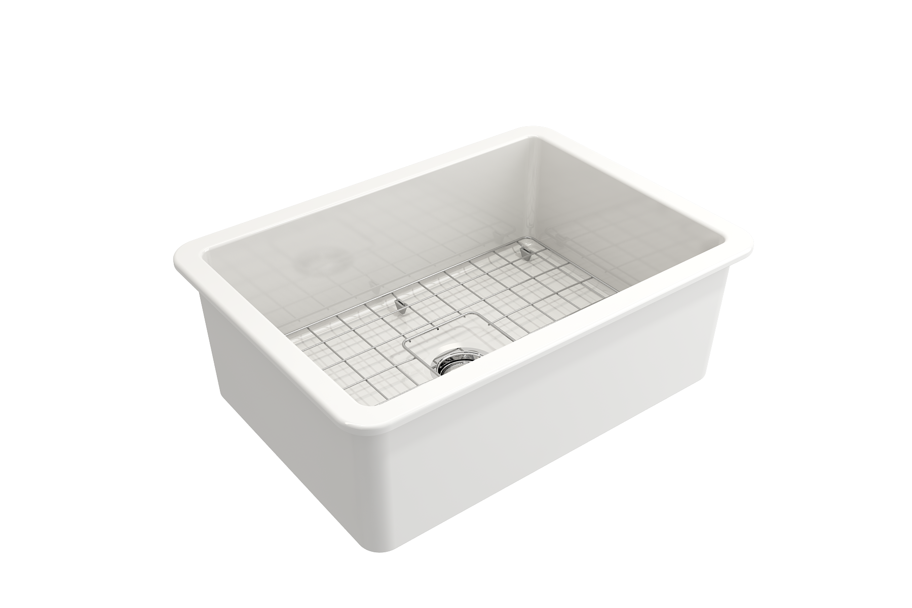 BOCCHI Sotto 27" Fireclay Dual Mount Single Bowl Kitchen Sink Kit with Accessories, White, 1360-001-KIT1