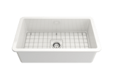 BOCCHI Sotto 32" Dual Mount Fireclay Workstation Kitchen Sink Kit with Accessories, White, 1362-001-KIT1