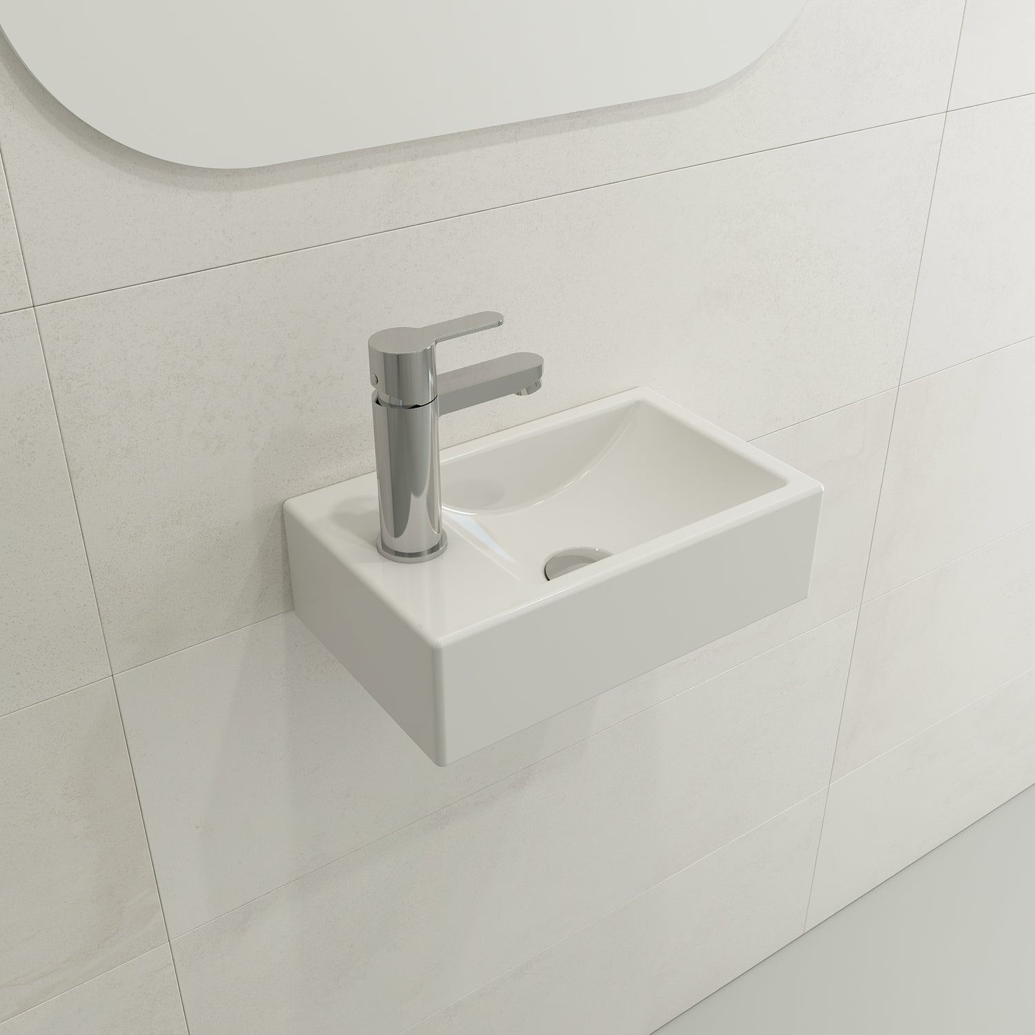 BOCCHI Milano Small 15" Rectangle Wallmount Fireclay Bathroom Sink, White, Single Faucet Hole, 1418-001-0126